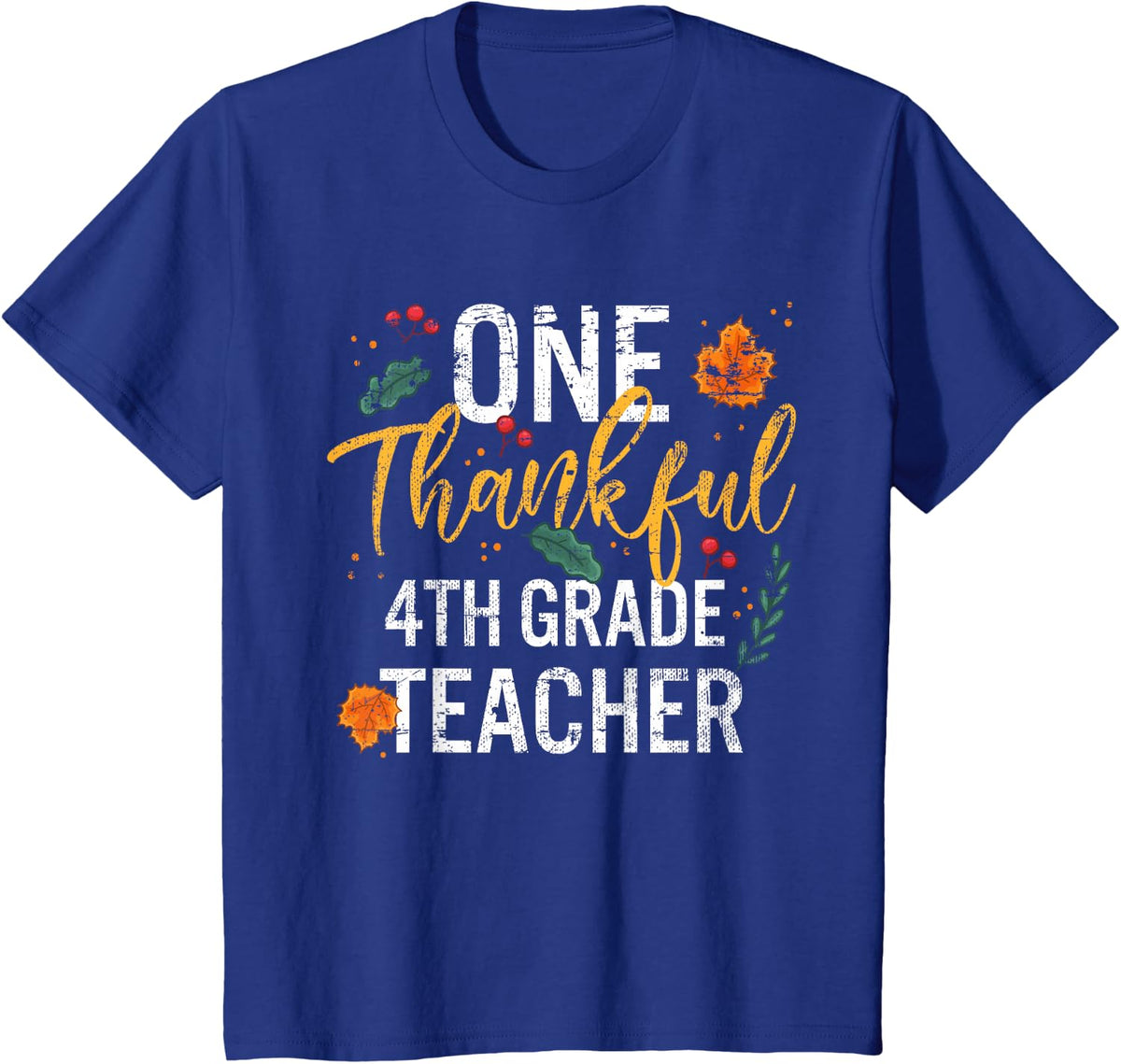 One Thankful 4th Grade Teacher Thanksgiving Vintage T-Shirt - Royal Blue