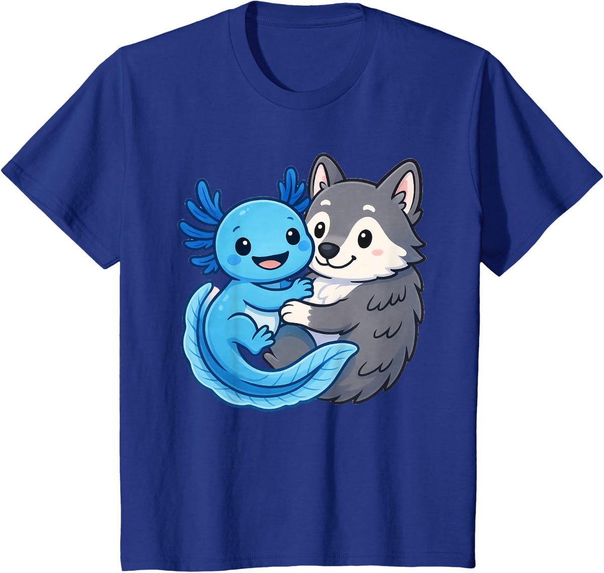 Cute Axolotl Hugging Wolf T-Shirt - Royal Blue
