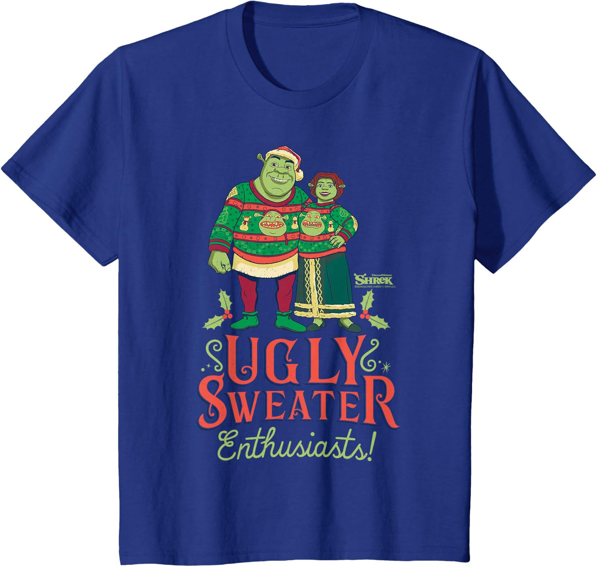 Shrek and Fiona Ugly Sweater Enthusiasts T-Shirt - Royal Blue