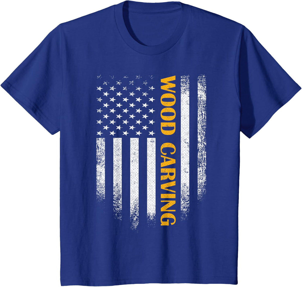 Vintage USA American Flag Wood Carving Whittling Woodworking T-Shirt - Royal Blue