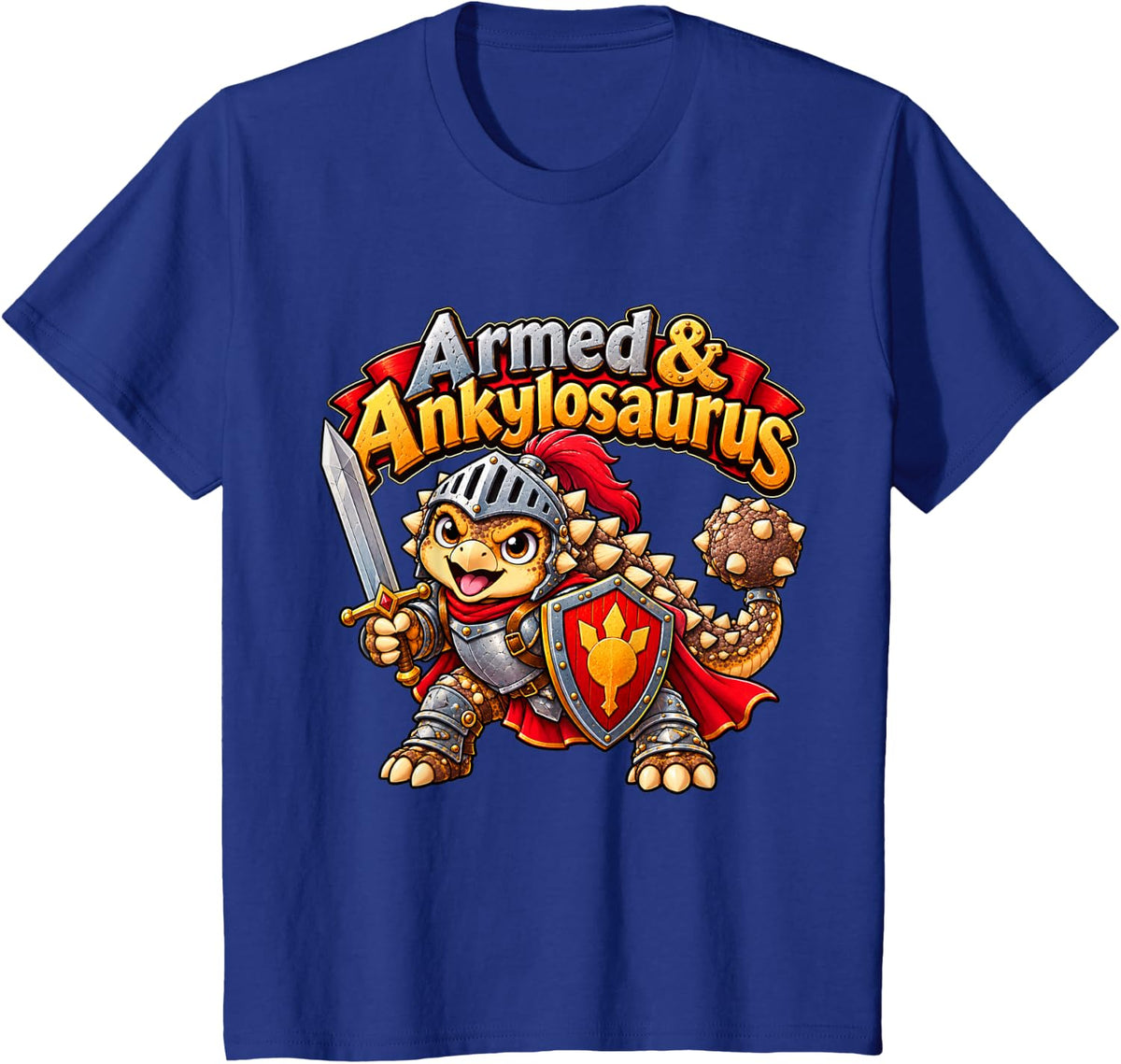 Armed & Ankylosaurus Funny Dinosaur Knight Medieval Fantasy T-Shirt - Royal Blue