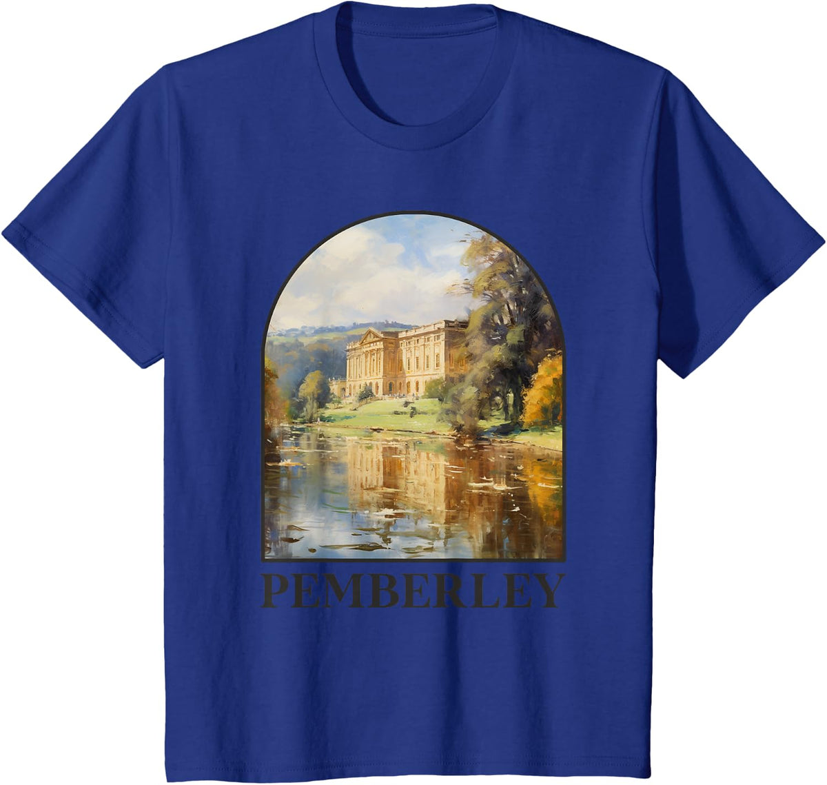 Jane Austen Pemberley Art Classic Literature Regency Romance T-Shirt - Royal Blue