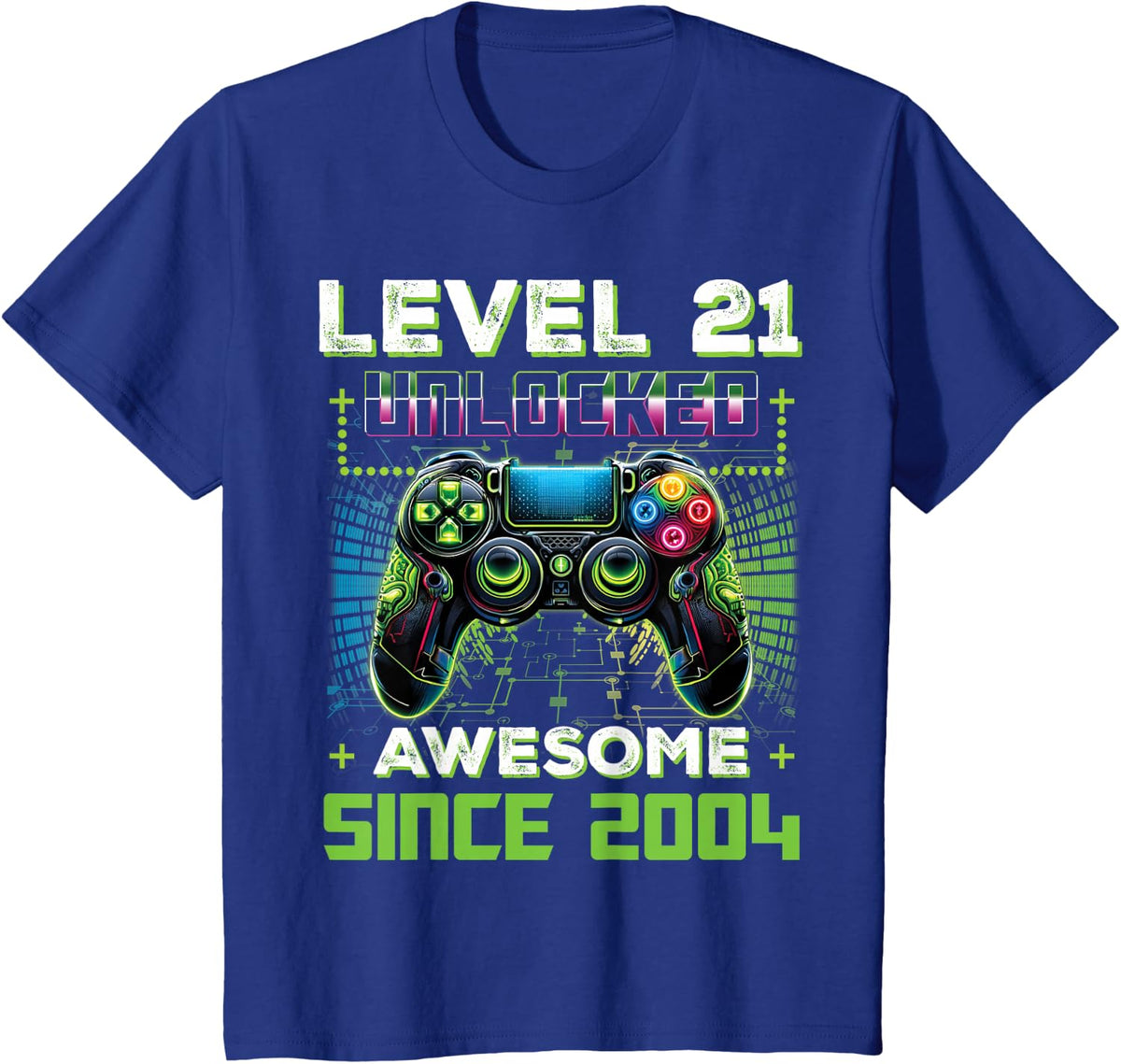 Level 21 Unlocked Video Game Controller 21st Birthday Gamer T-Shirt - Royal Blue
