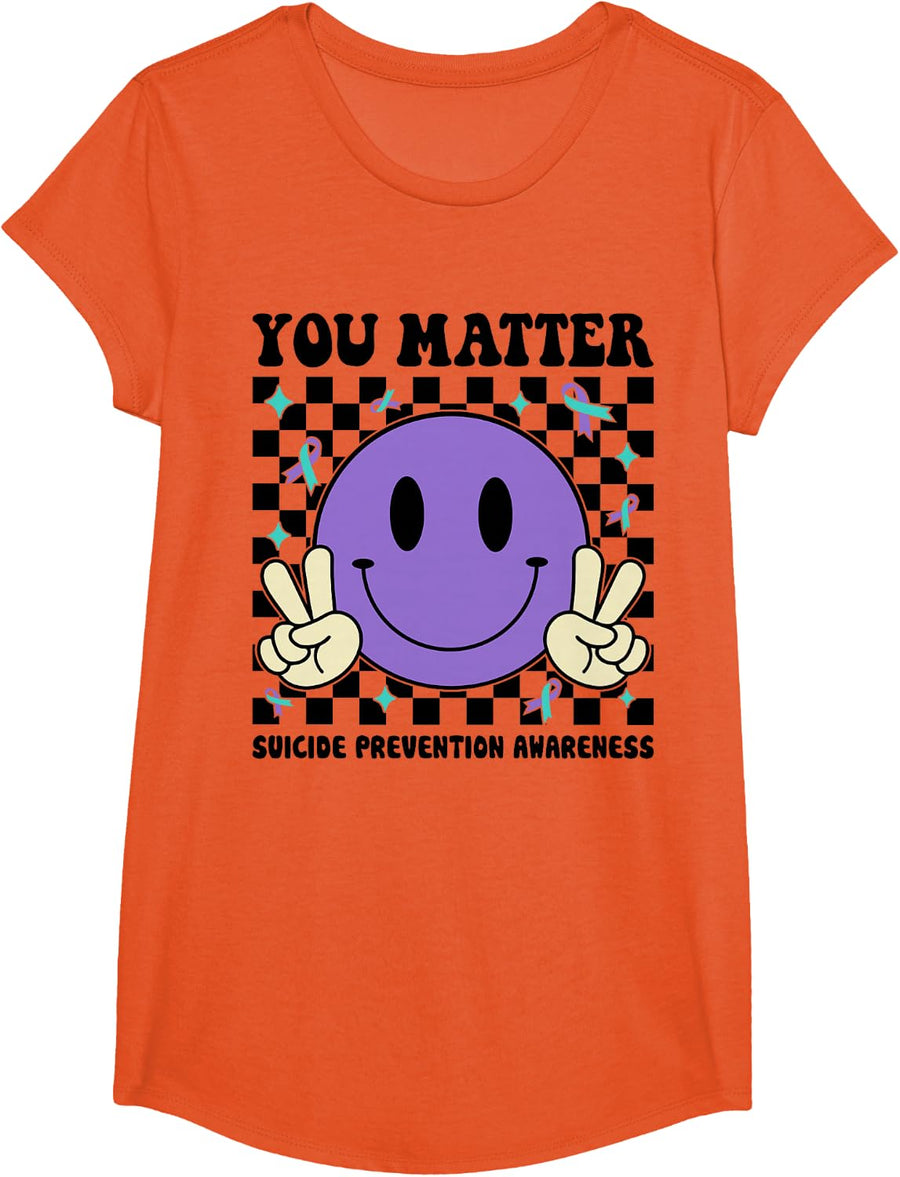 You Matter Teal Purple Ribbon Suicide Prevention Awareness T-Shirt - Girls Orange