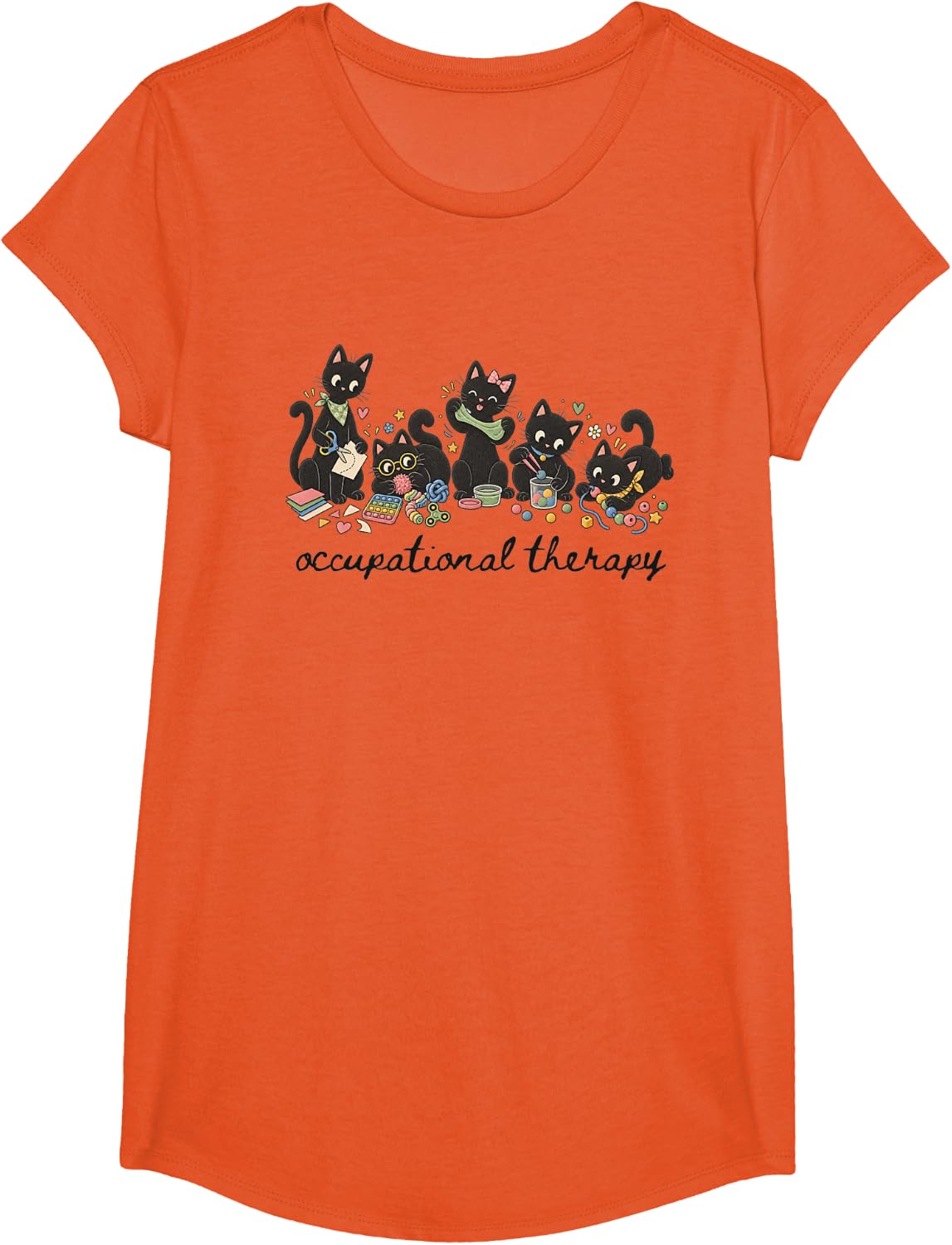 Occupational Therapy OT Funny Cute Black Cats Lover OTA T-Shirt - Girls Orange