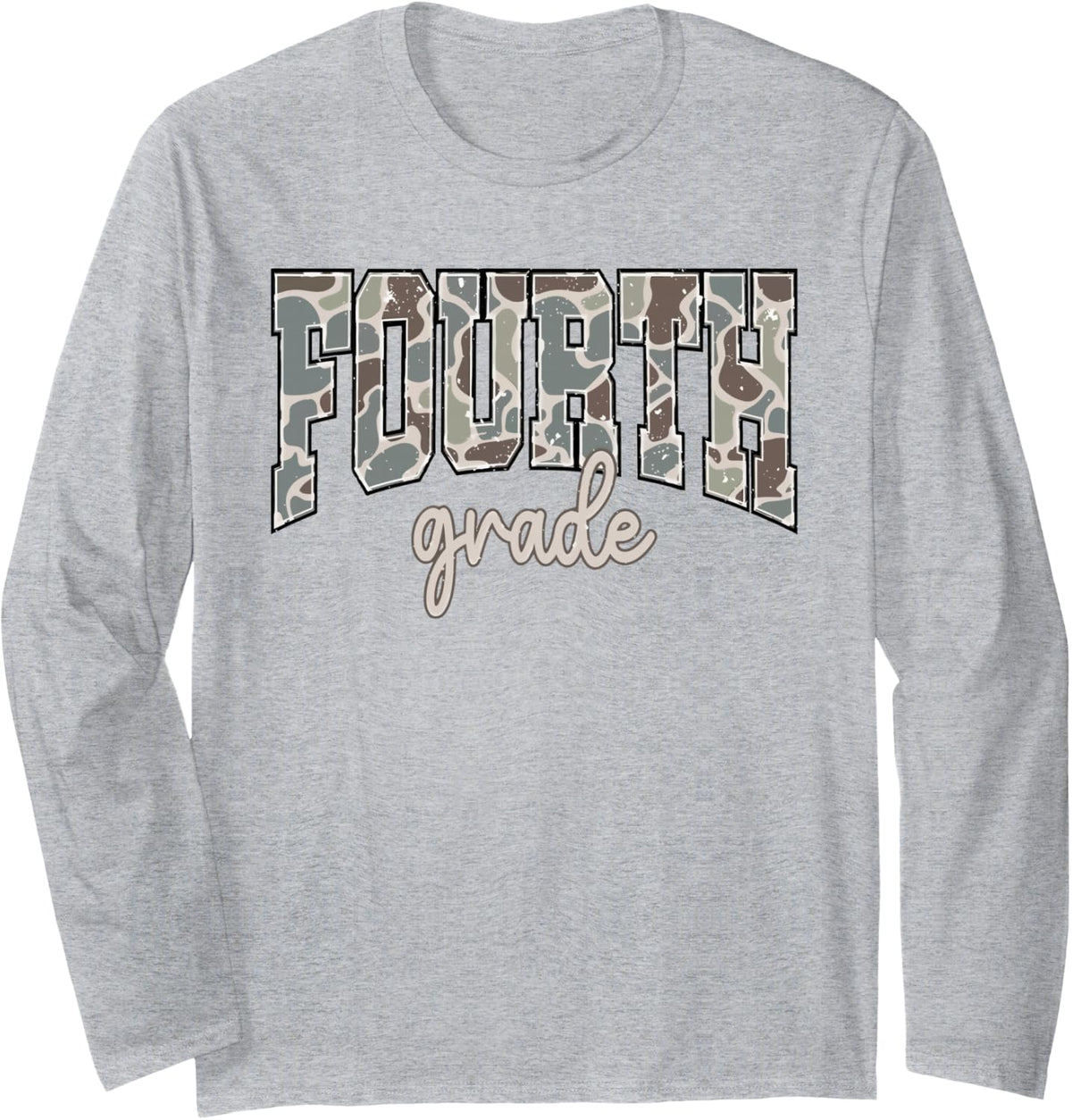 Camo Fourth Grade Boy Hello 4th Grade Students Teachers Long Sleeve T-Shirt - Adult Unisex Heather Grey