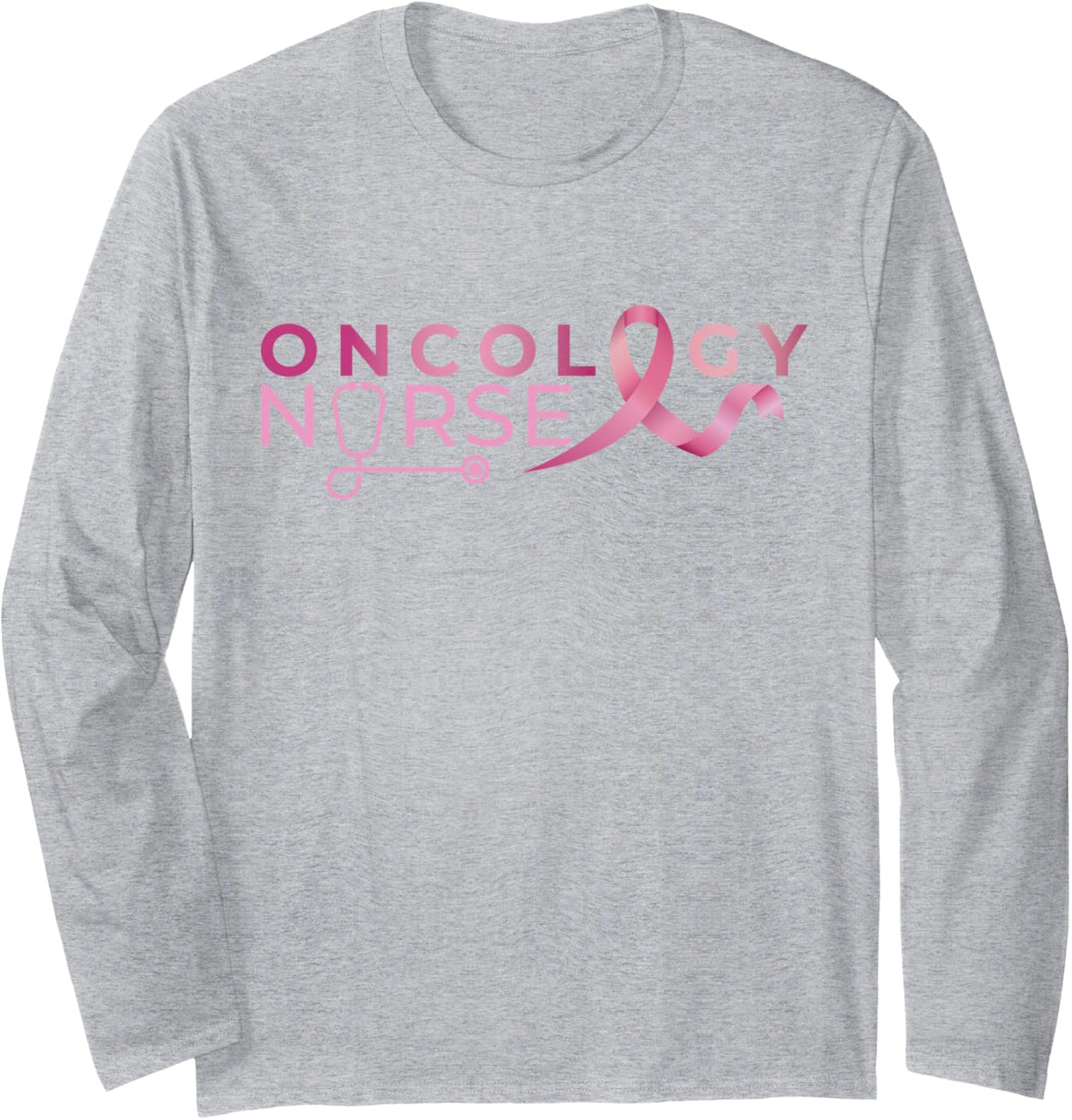 Breast Cancer Oncology Nurse Long Sleeve T-Shirt - Adult Unisex Heather Grey