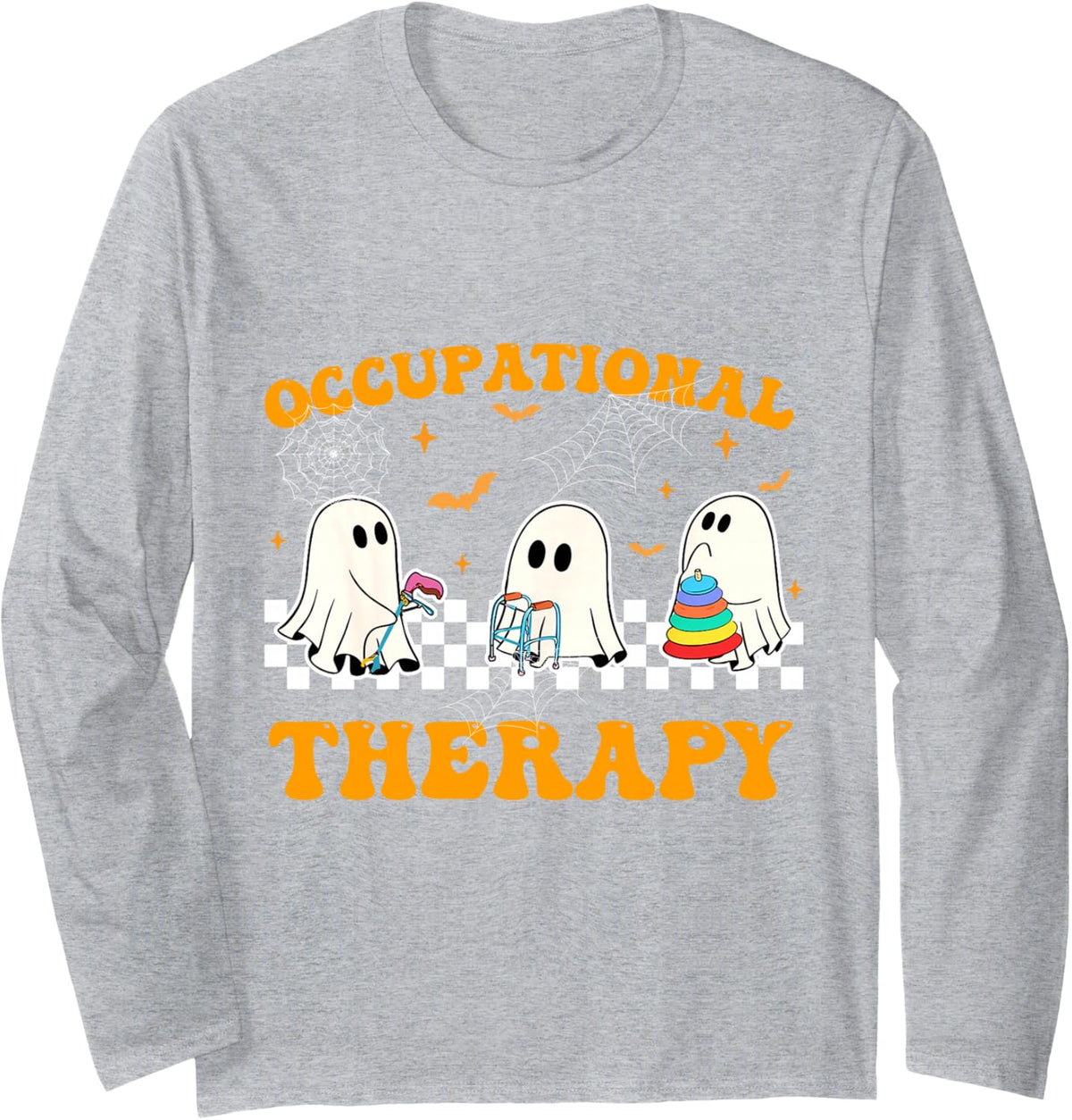 Occupational Therapy OT Retro Ghost Spirit Halloween Long Sleeve T-Shirt - Adult Unisex Heather Grey