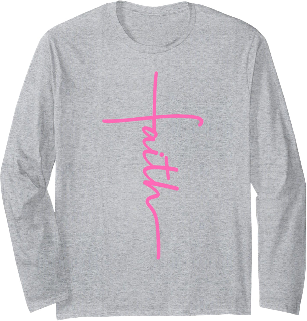 Christian Faith Cross Hot Pink Believers Christians Gift Long Sleeve T-Shirt - Adult Unisex Heather Grey