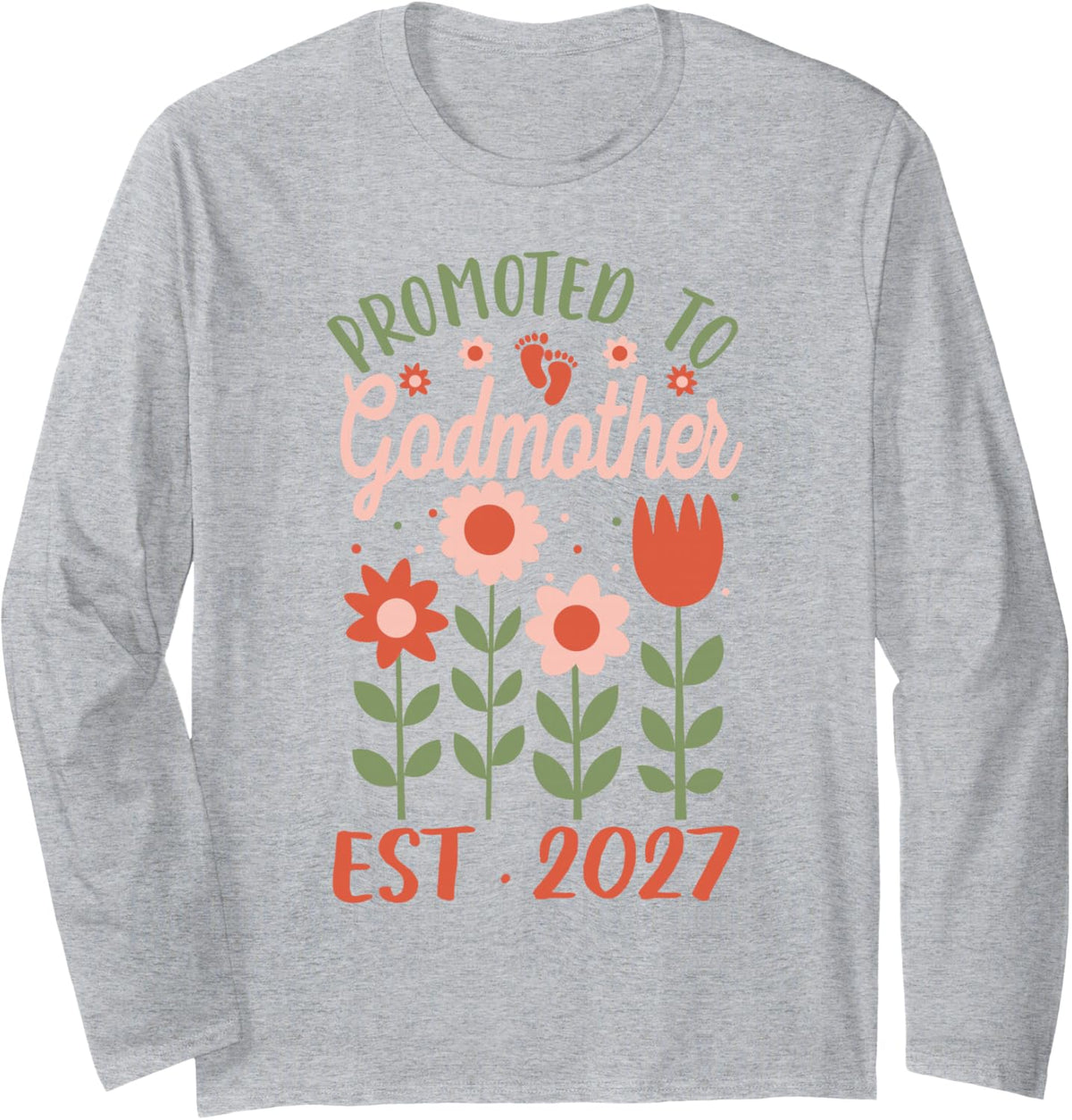 Promoted to Godmother Est. 2027 Long Sleeve T-Shirt - Adult Unisex Heather Grey