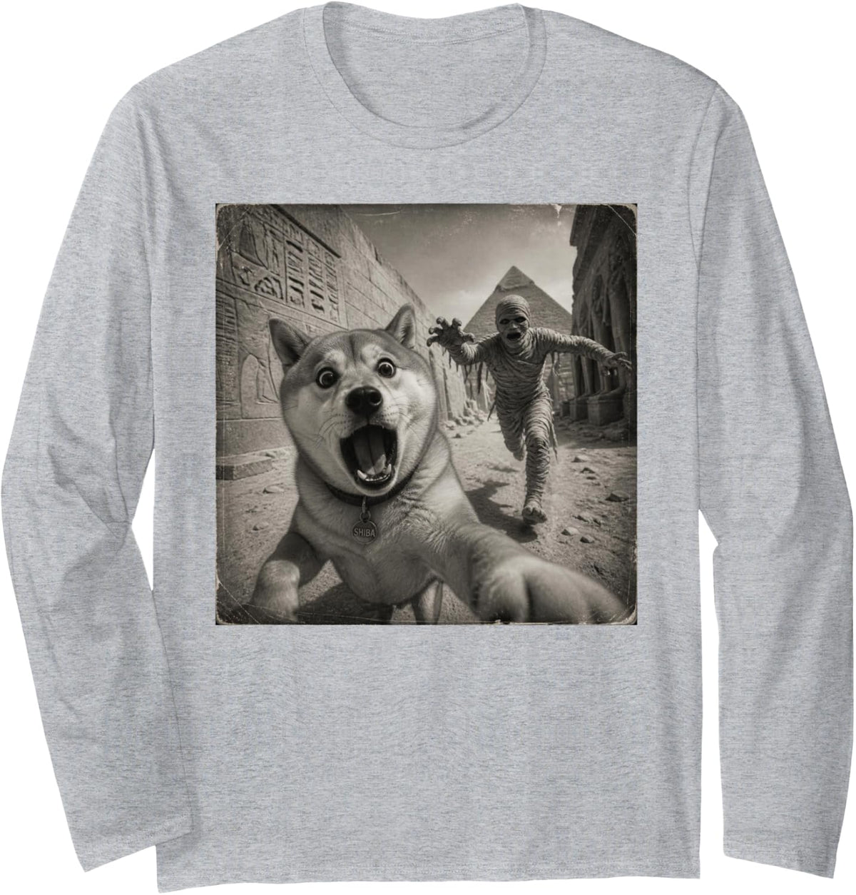 Funny Halloween Shiba Inu Long Sleeve T-Shirt - Adult Unisex Heather Grey
