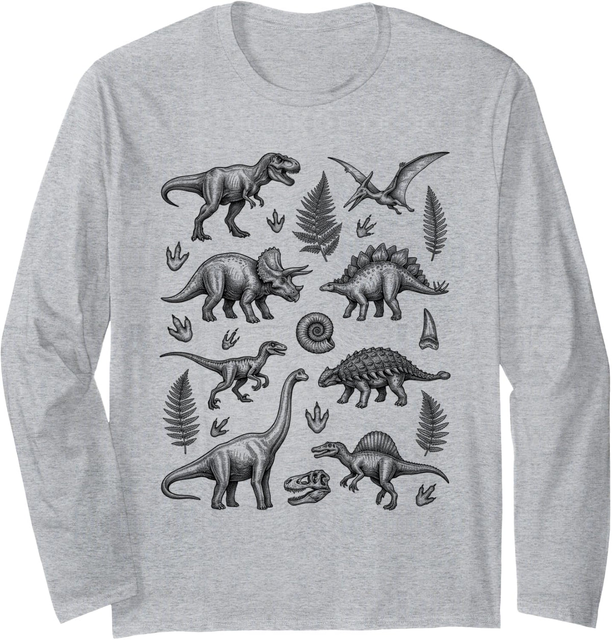 Prehistoric Dinosaur Fossils Paleontology Lover for Men Long Sleeve T-Shirt - Adult Unisex Heather Grey