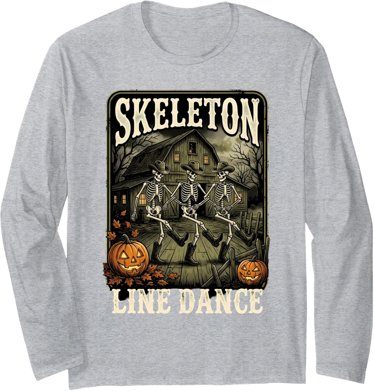 Line Dance Skeleton Cowboys Line Dancing Line Dancer Long Sleeve T-Shirt - Adult Unisex Heather Grey