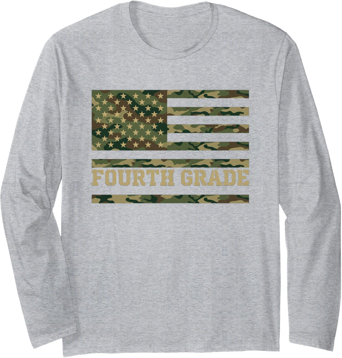Fourth Grade American Flag Camouflage Back to School Long Sleeve T-Shirt - Adult Unisex Heather Grey