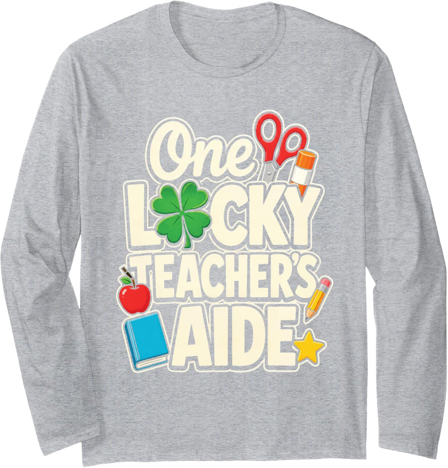 Teacher's Aide One Lucky Paraprofessional St Patricks Day Long Sleeve T-Shirt - Adult Unisex Heather Grey