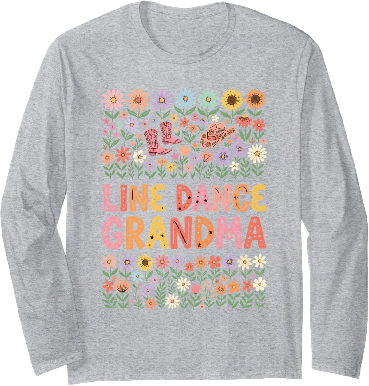 Line Dance Grandma Line Dancing Line Dancer Long Sleeve T-Shirt - Adult Unisex Heather Grey