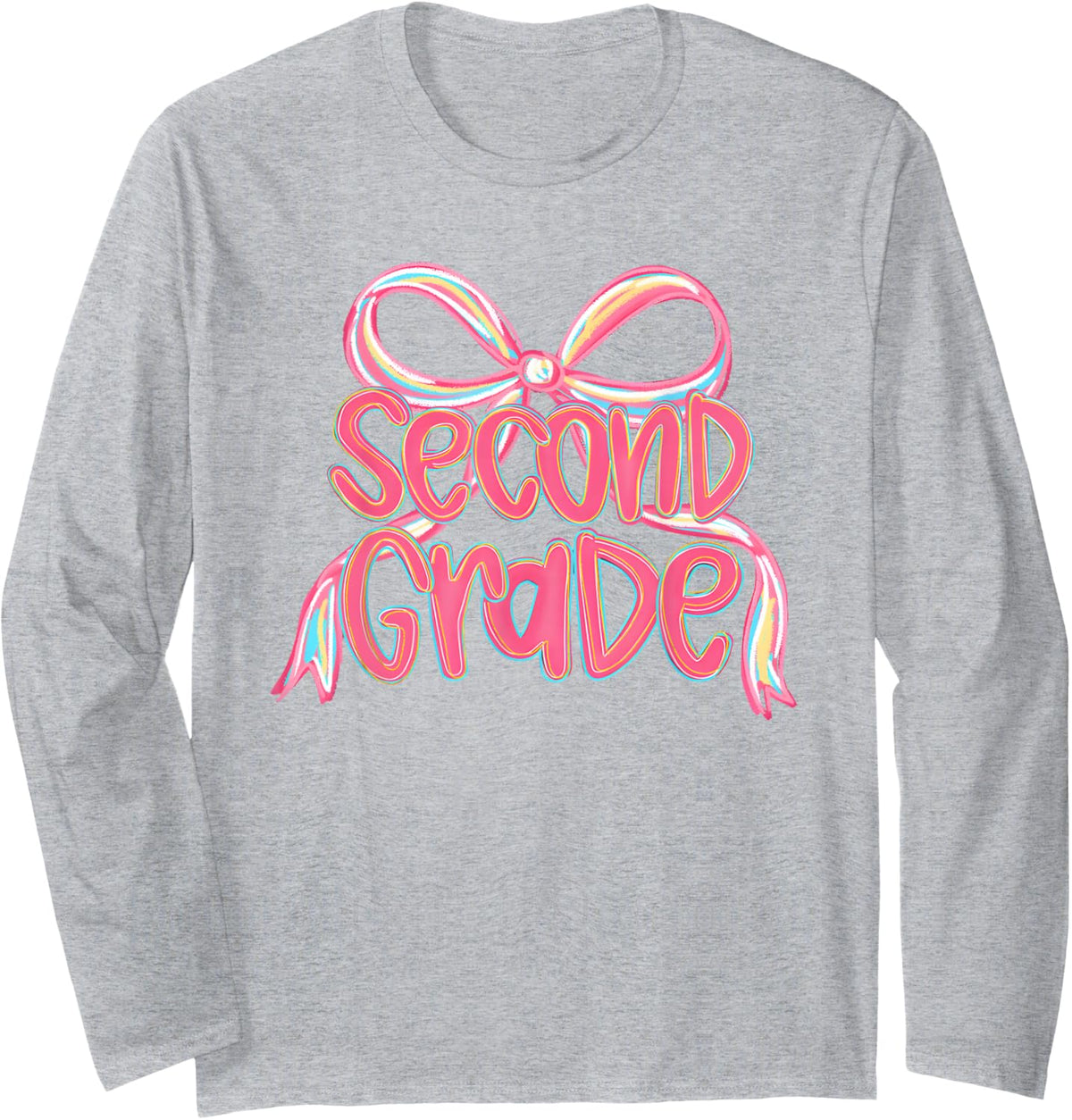 Preppy Second Grade Coquette Bow Back to School Teachers Kid Long Sleeve T-Shirt - Adult Unisex Heather Grey