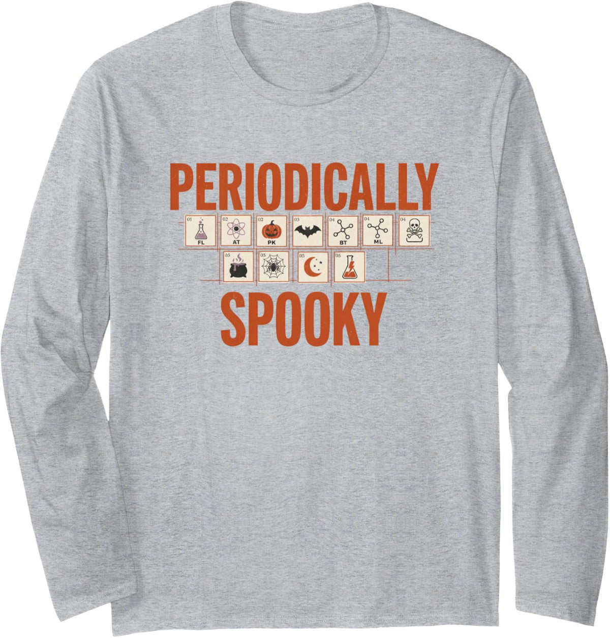 Periodically Spooky Chemistry Halloween Science Long Sleeve T-Shirt - Adult Unisex Heather Grey