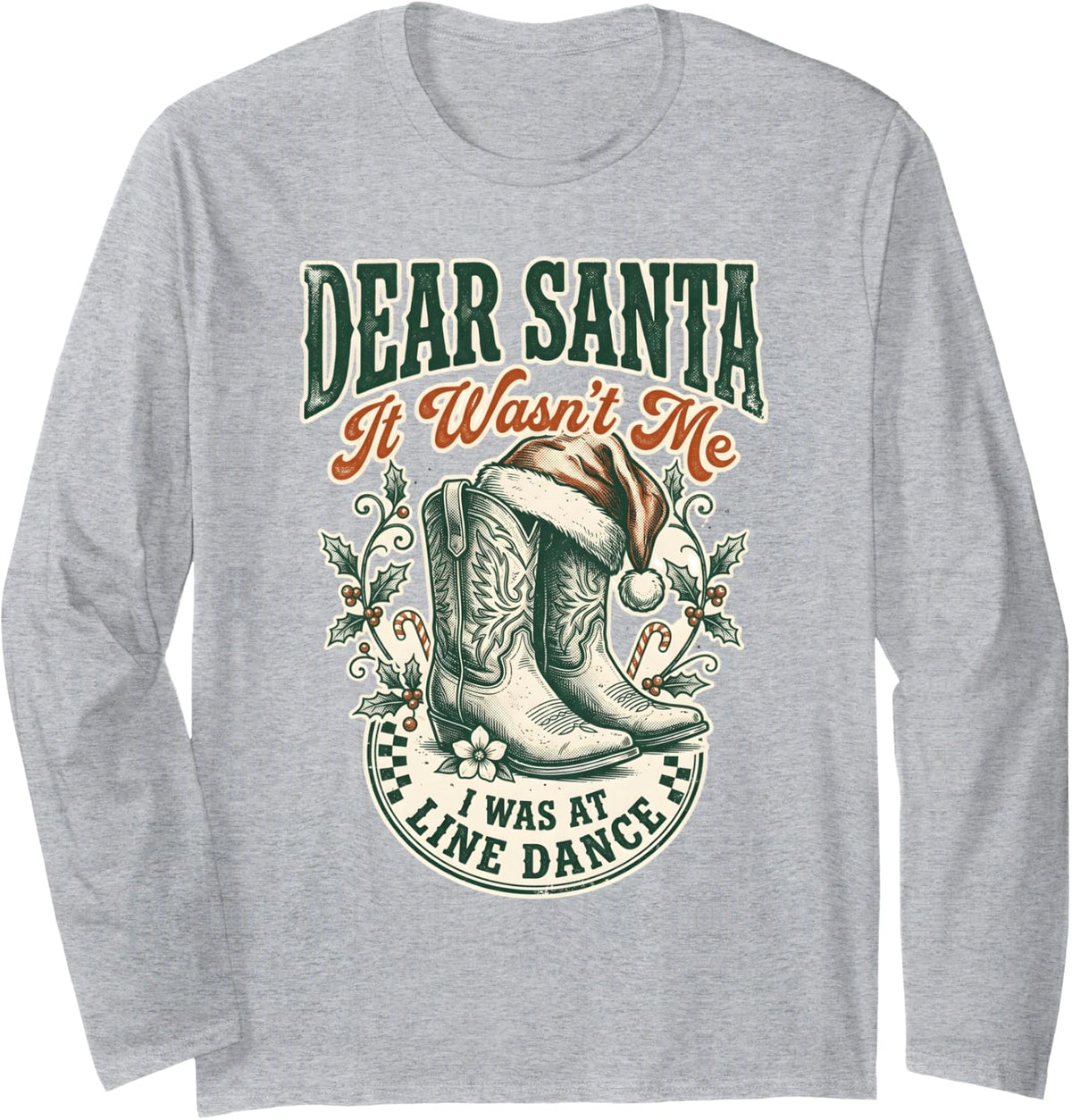 Line Dance Santa Line Dancing Line Dancer Long Sleeve T-Shirt - Adult Unisex Heather Grey