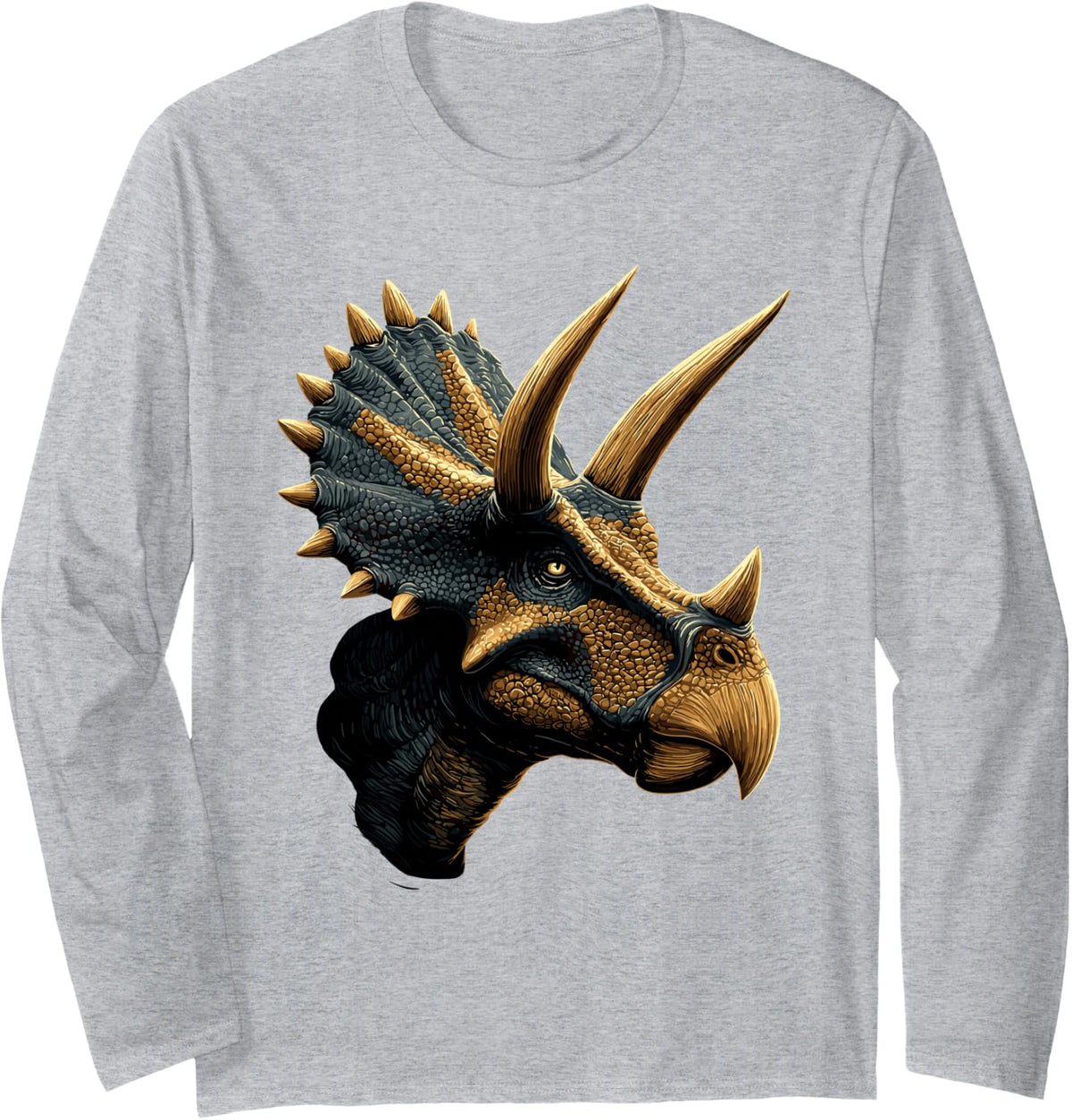 Triceratops Dinosaur I Love Dinosaurs Dino Cute Triceratops Long Sleeve T-Shirt - Adult Unisex Heather Grey