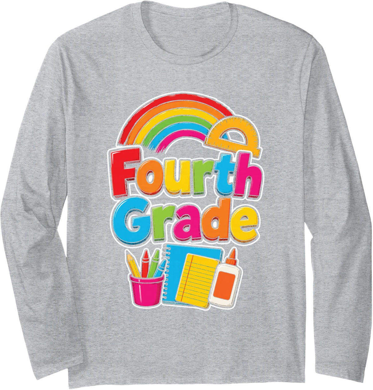 4th Grade Rainbow Fourth Elementary First Day Kids Long Sleeve T-Shirt - Adult Unisex Heather Grey