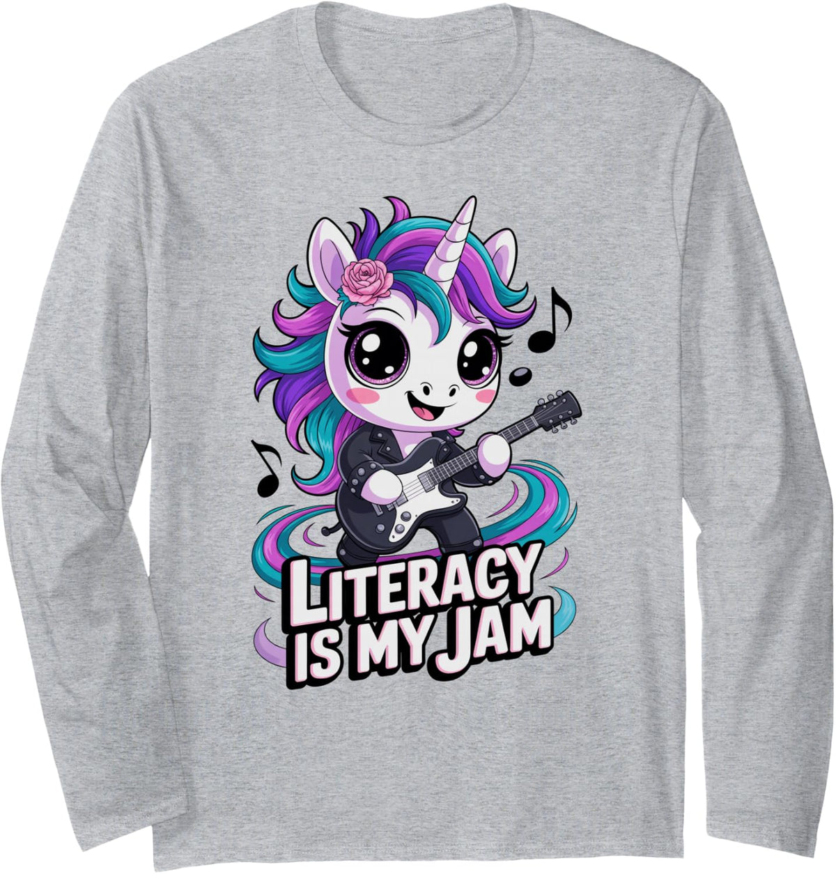 Vintage Literacy My JAM Reading Rocks Crew Bookworm Squad Long Sleeve T-Shirt - Adult Unisex Heather Grey