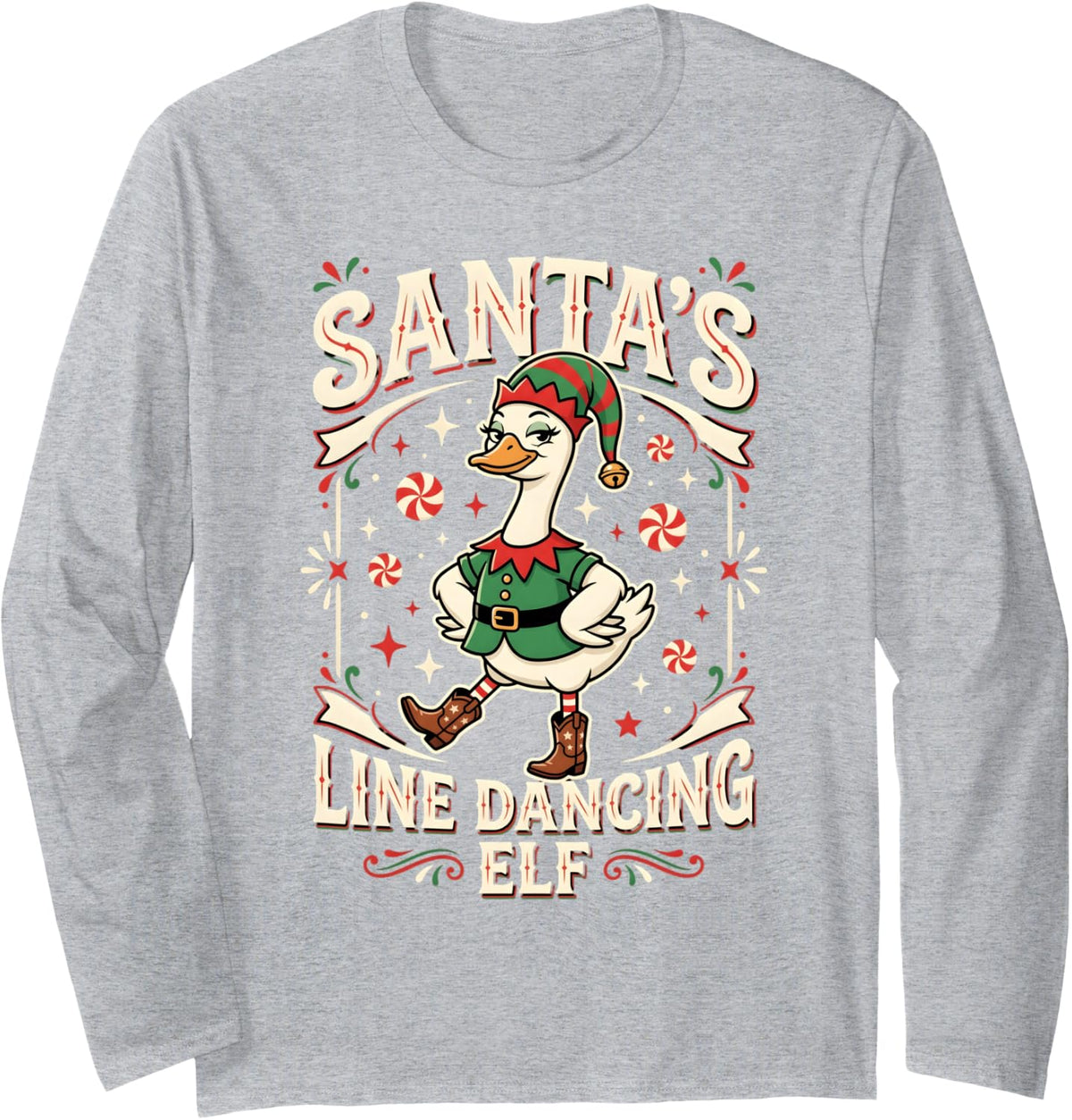 Line Dance Christmas Elf Line Dancing Line Dancer Long Sleeve T-Shirt - Adult Unisex Heather Grey