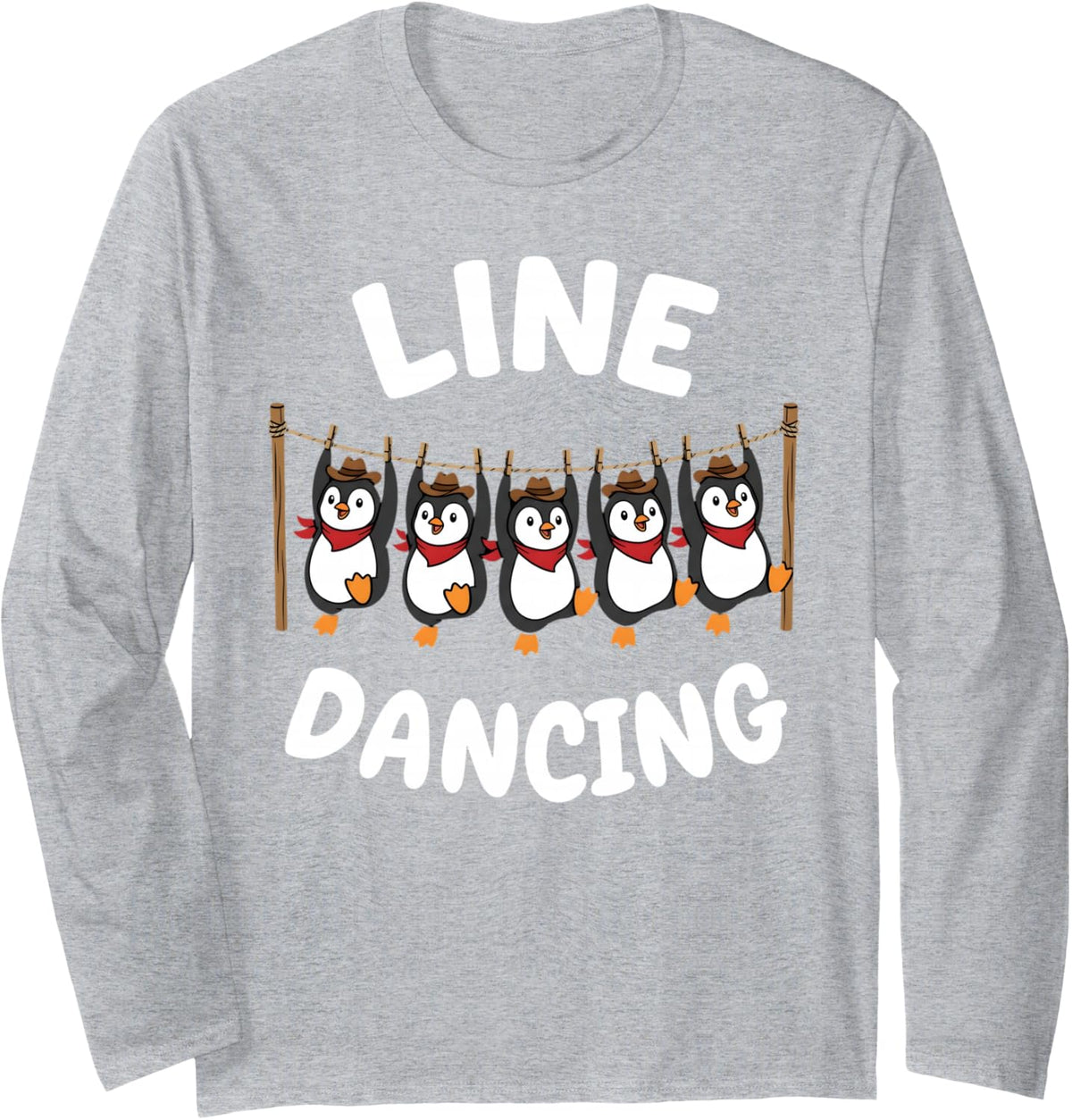 Line Dance Penguin Line Dancing Line Dancer Long Sleeve T-Shirt - Adult Unisex Heather Grey