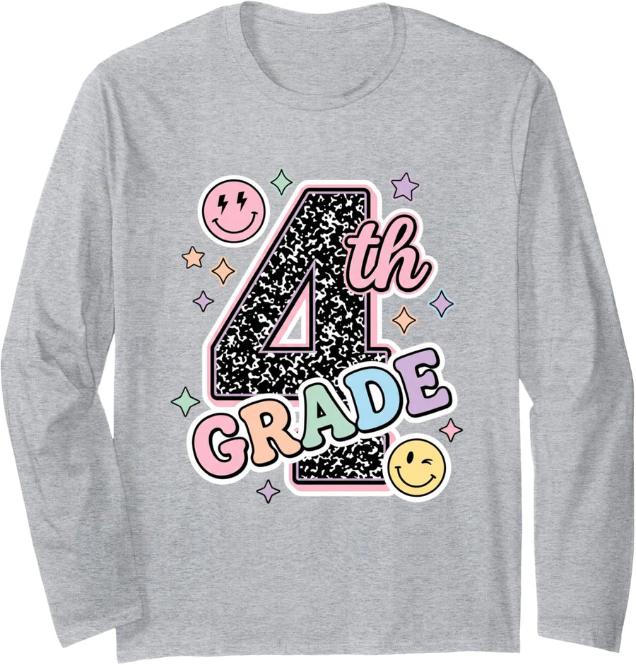 4TH Grade Back to School Retro Elementary Student Long Sleeve T-Shirt - Adult Unisex Heather Grey