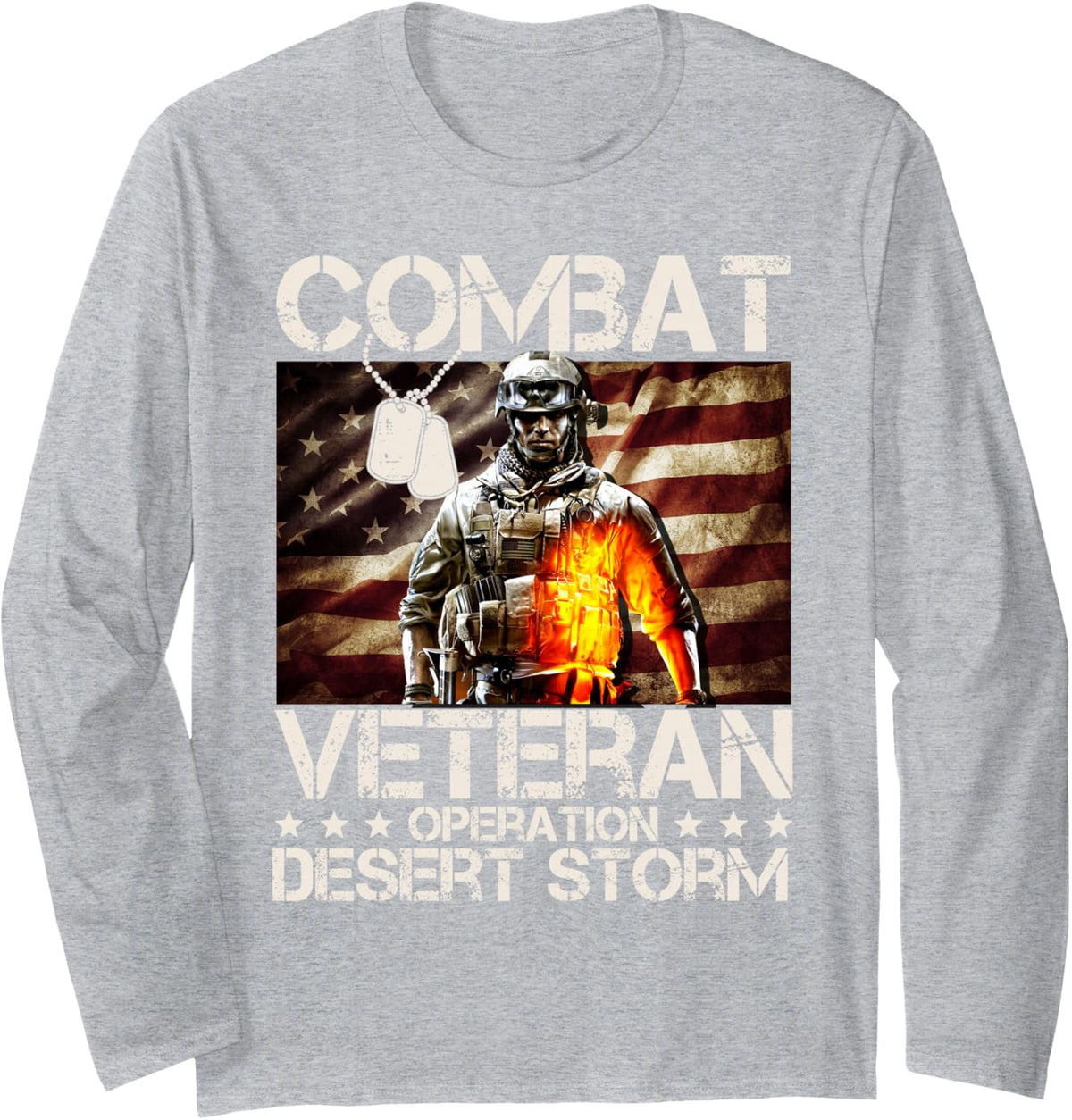 Combat Veteran Operation Desert Storm Soldier Long Sleeve T-Shirt - Adult Unisex Heather Grey