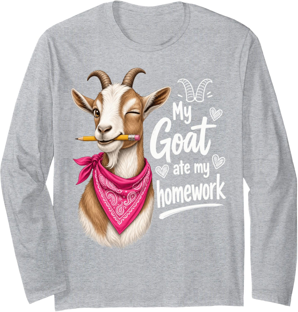 My Goat Ate My Homework Funny Long Sleeve T-Shirt - Adult Unisex Heather Grey