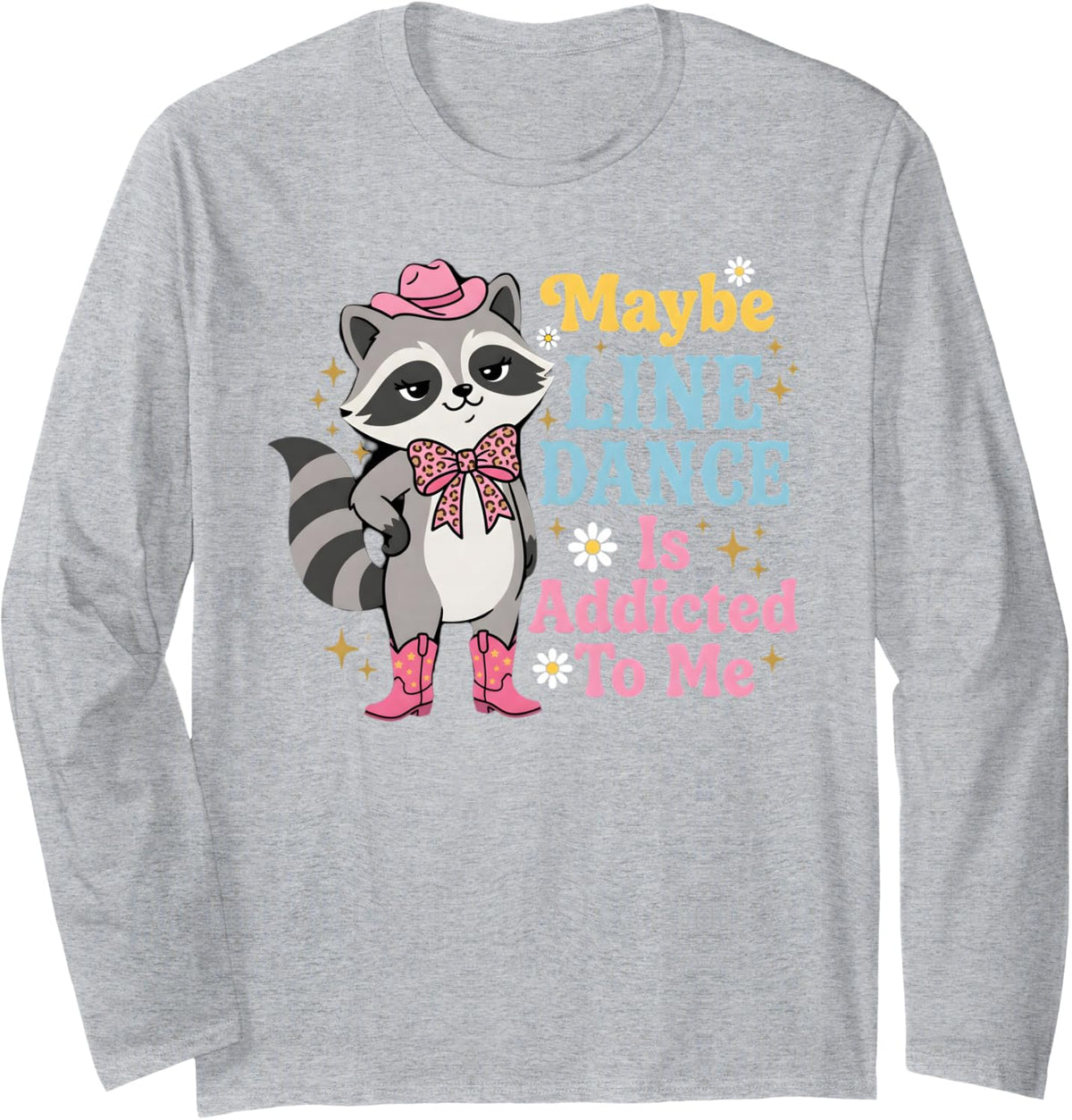 Line Dancing Raccoon Line Dance Line Dancer Long Sleeve T-Shirt - Adult Unisex Heather Grey