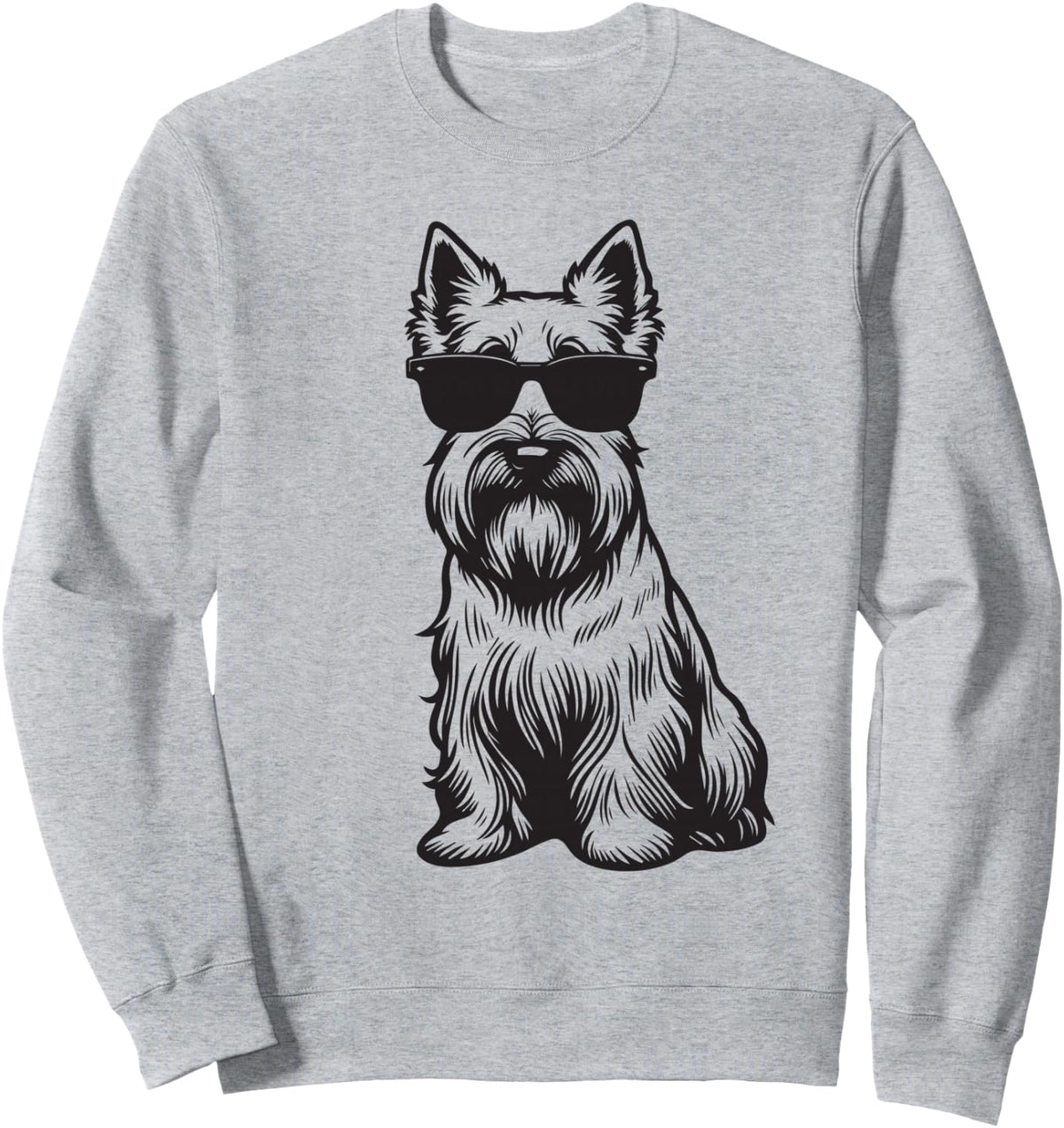 Funny Scottish Terrier Dog with Sunglasses Sweatshirt - Adult Unisex Heather Grey