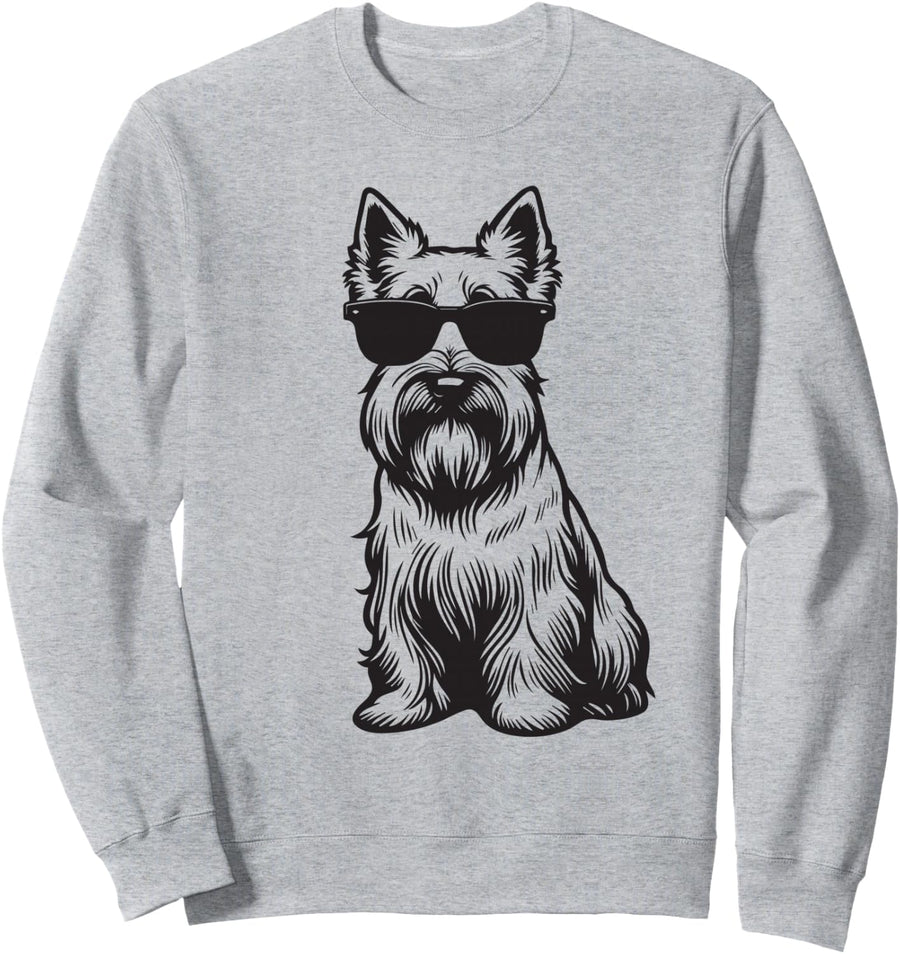 Funny Scottish Terrier Dog with Sunglasses Sweatshirt - Adult Unisex Heather Grey