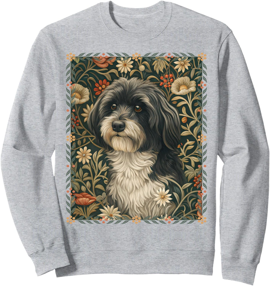 Cute Black and White Havanese Dog Sweatshirt - Adult Unisex Heather Grey
