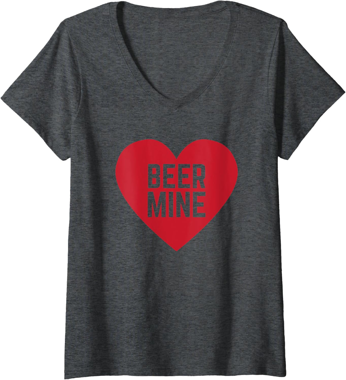 Womens Beer Mine Funny Valentine's Day for Beer Drinker V-Neck T-Shirt - Dark Heather Grey
