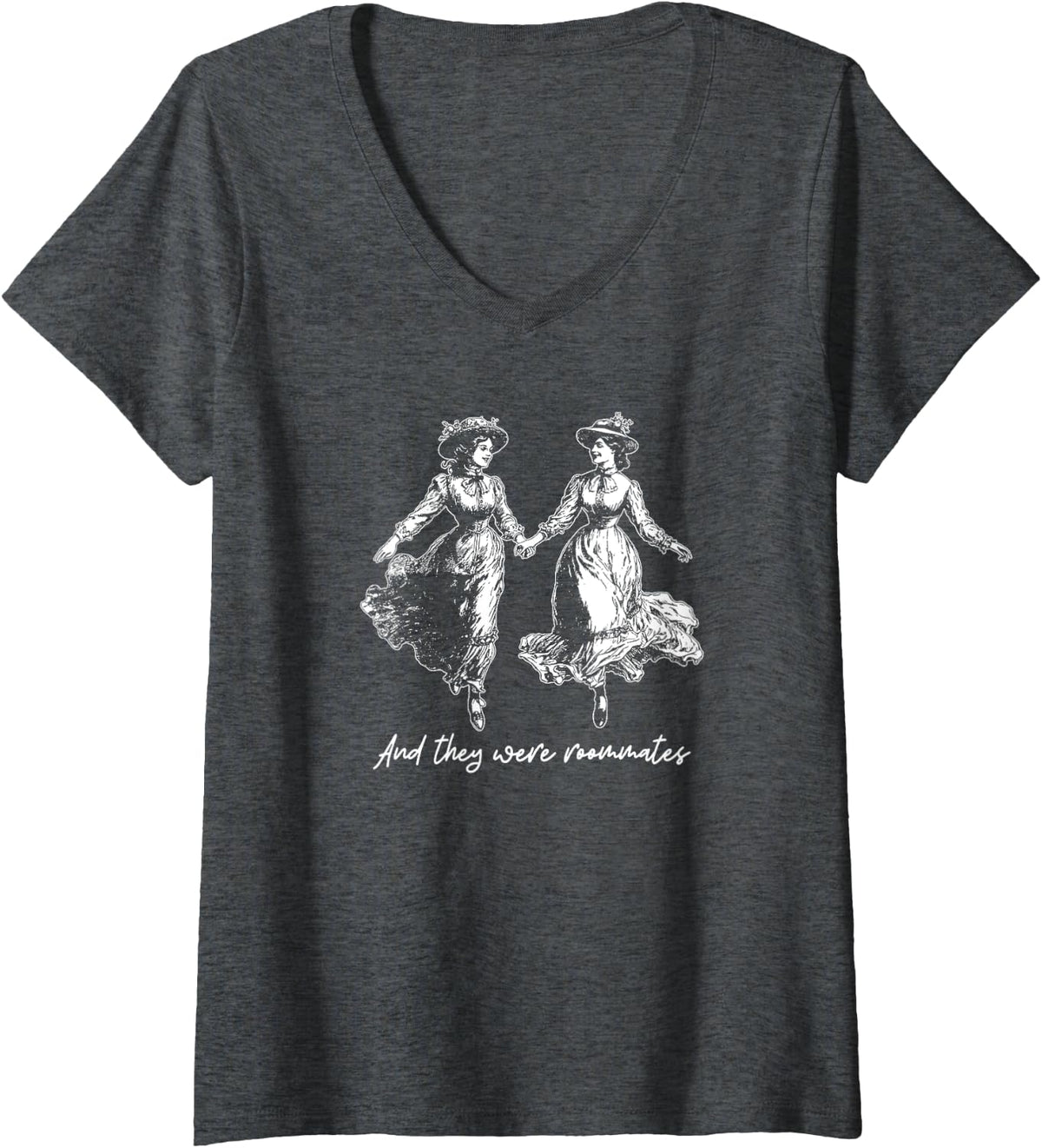 Womens And They Were Roommates, LGBT Pride Month, Lesbian Pride V-Neck T-Shirt - Dark Heather Grey