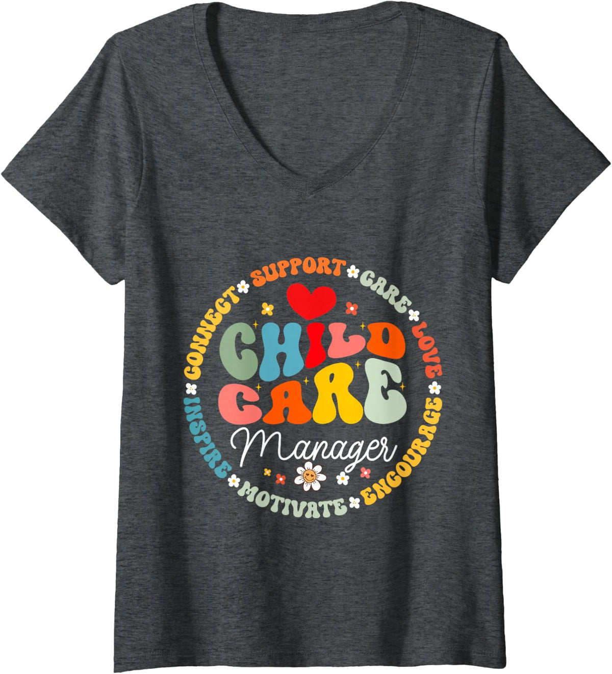 Women's Childcare Director Manager Crew School Provider Teacher V-Neck T-Shirt - Dark Heather Grey