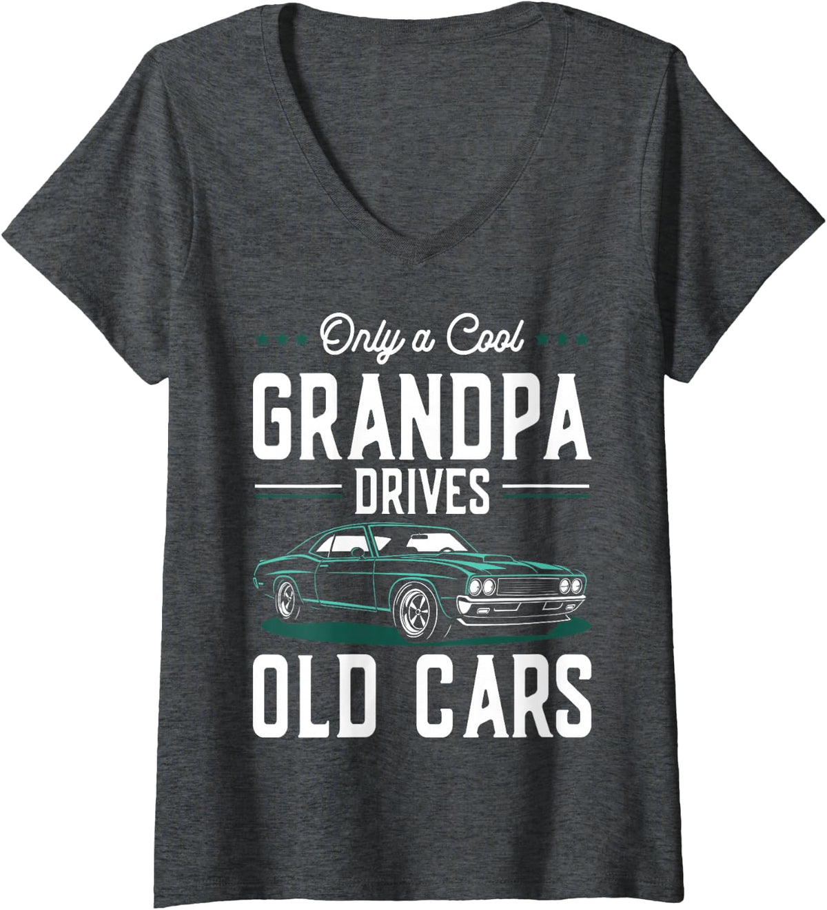 Women's Cool Grandpa Drives Old Cars Retro Classic Car Enthusiast V-Neck T-Shirt - Dark Heather Grey