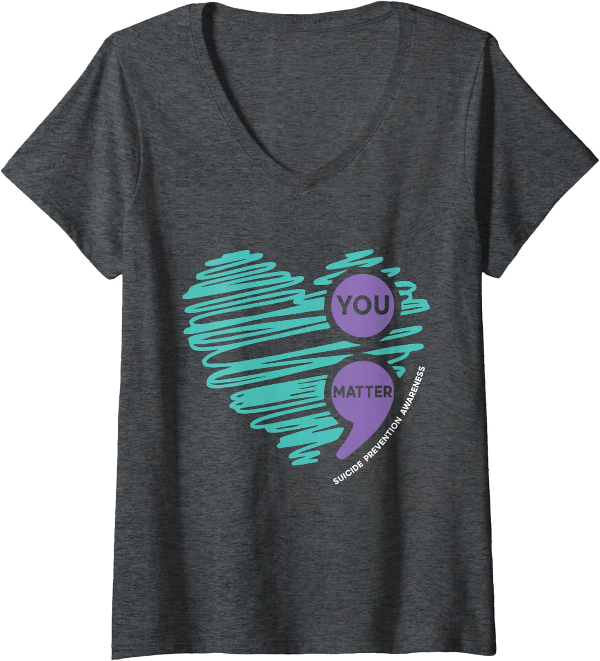 Womens You Matter Semicolon Suicide Prevention Awareness Month V-Neck T-Shirt - Dark Heather Grey