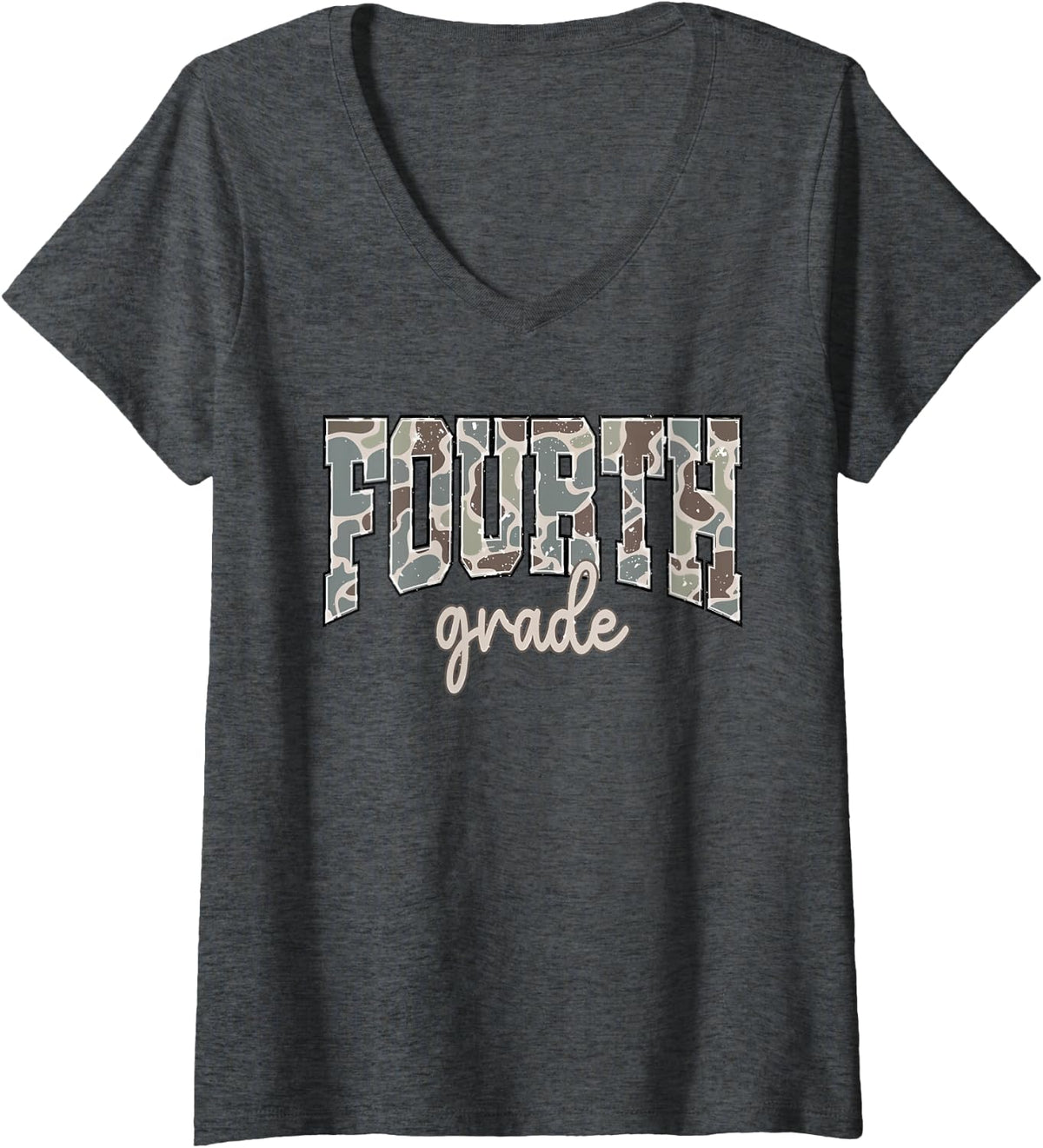 Women's Camo Fourth Grade Boy Hello 4th Grade Students Teachers V-Neck T-Shirt - Dark Heather Grey