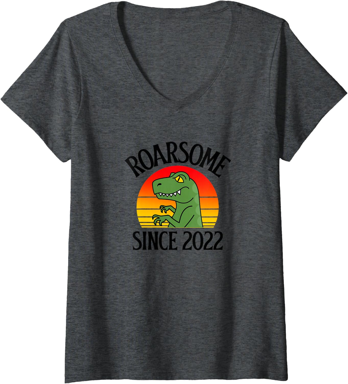 Women's 2nd Birthday Roarsome Since 2022 2 Year Old Dinosaur Lover V-Neck T-Shirt - Dark Heather Grey
