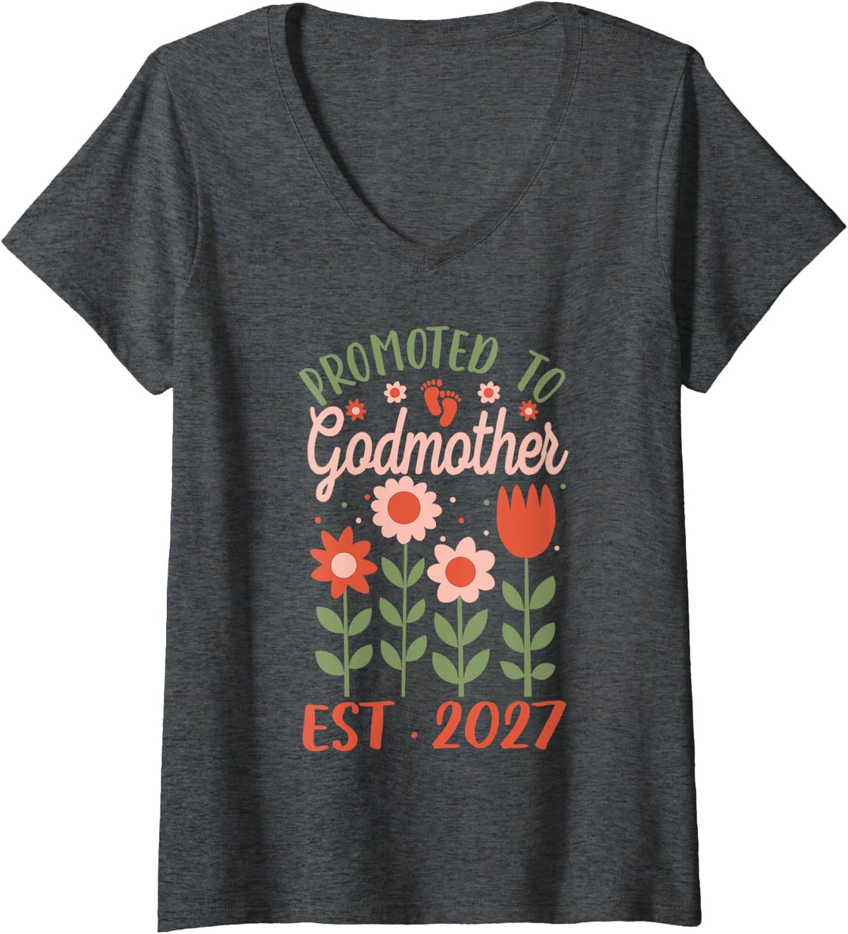 Women's Promoted to Godmother Est. 2027 V-Neck T-Shirt - Dark Heather Grey