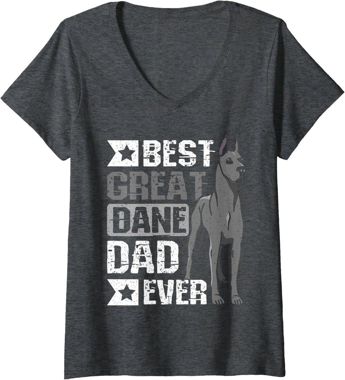 Women's Best Great Dane Dad Ever Lover Gentle Giant Dog V-Neck T-Shirt - Dark Heather Grey