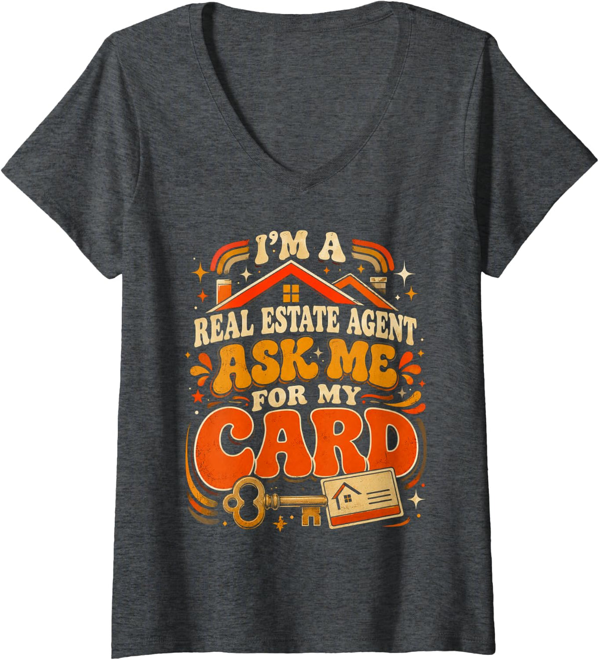 Women's I'm A Real Estate Agent Ask me for My Card V-Neck T-Shirt - Dark Heather Grey