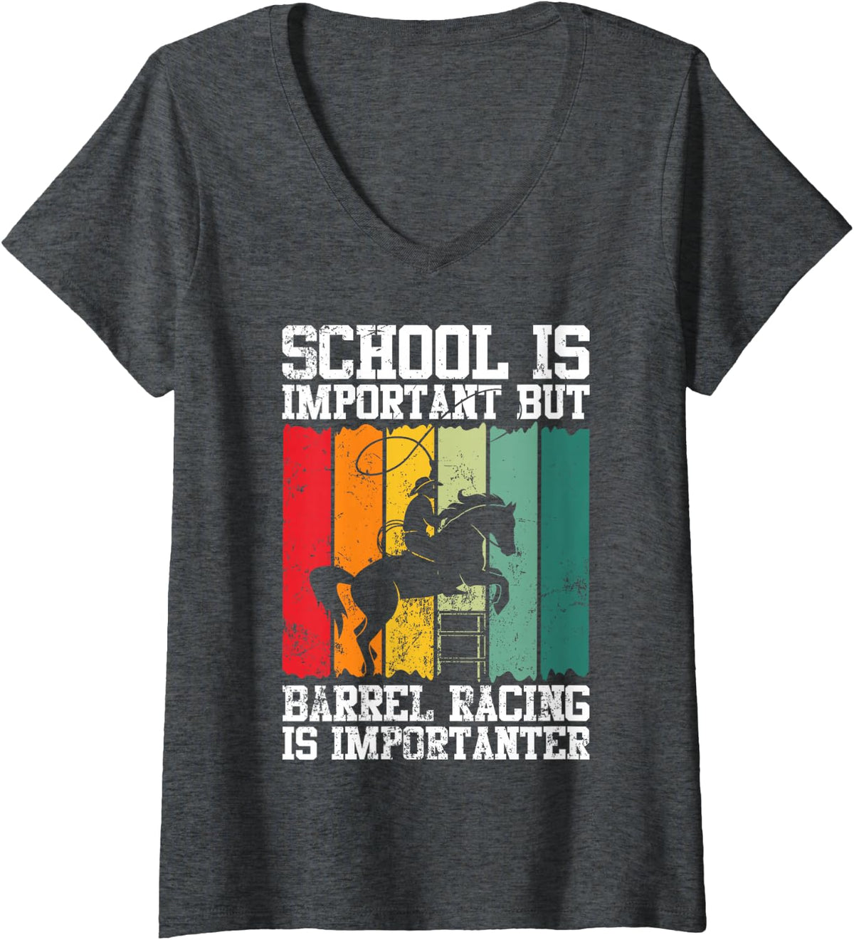 Women's School is Important But Barrel Racing Importanter Novelty V-Neck T-Shirt - Dark Heather Grey