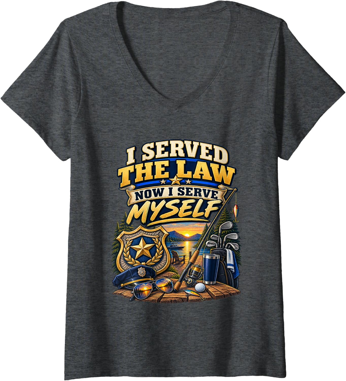 Women's I Served The Law Retired Police Officer Shirt V-Neck T-Shirt - Dark Heather Grey