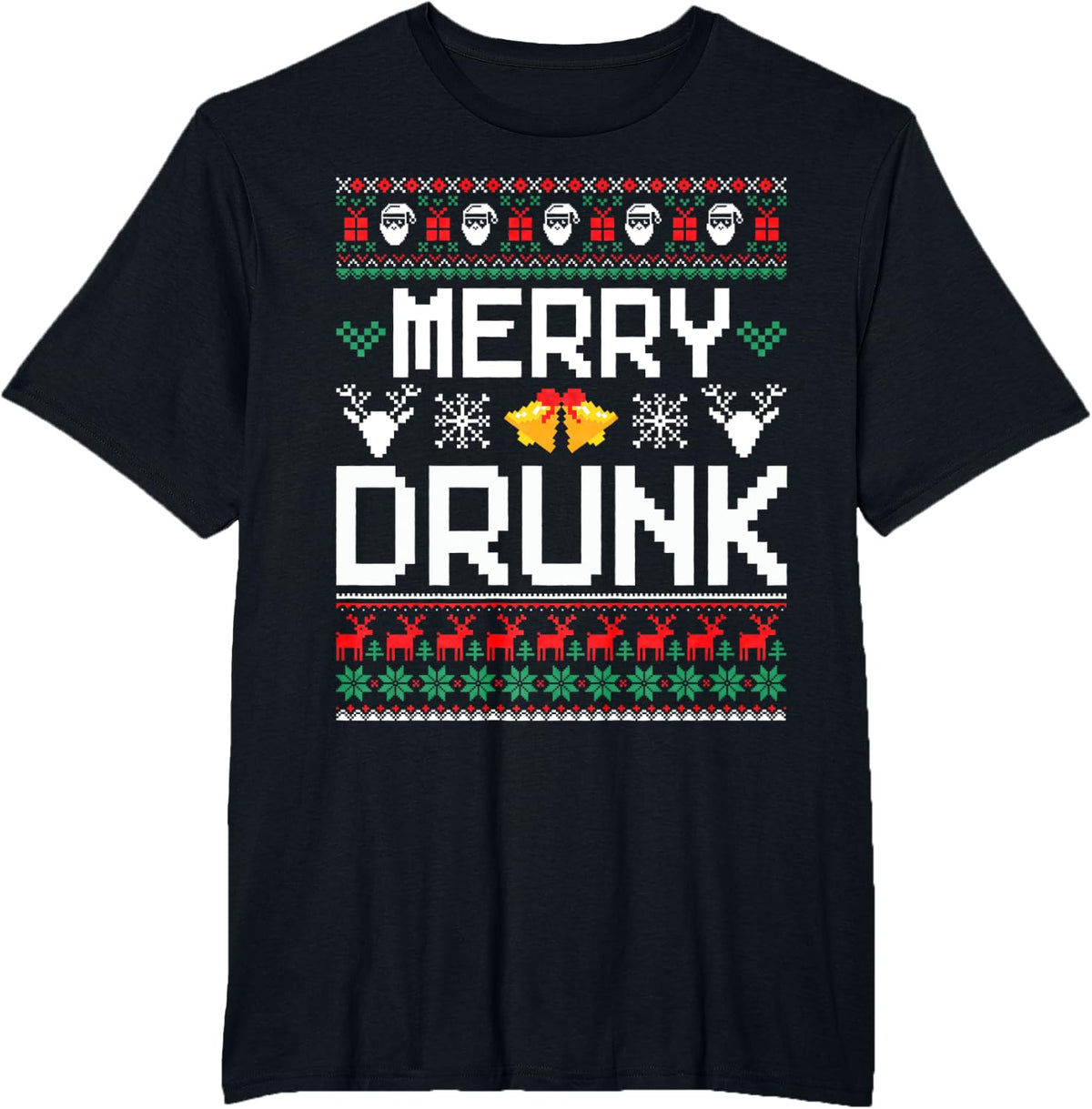 Merry Drunk We're Christmas Couples Matching Ugly Christmas T-Shirt - Black
