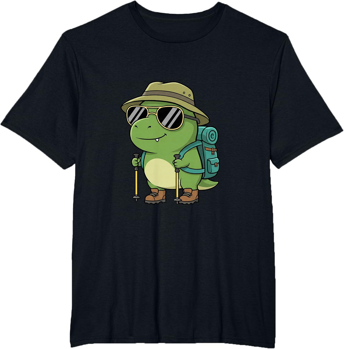 Cute Dinosaur Hiking Camping Funny Outdoor Nature Lover T-Shirt - Black