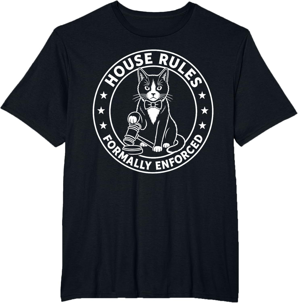 House Rules Formally Enforced Tuxedo Cat Judge T-Shirt - Black